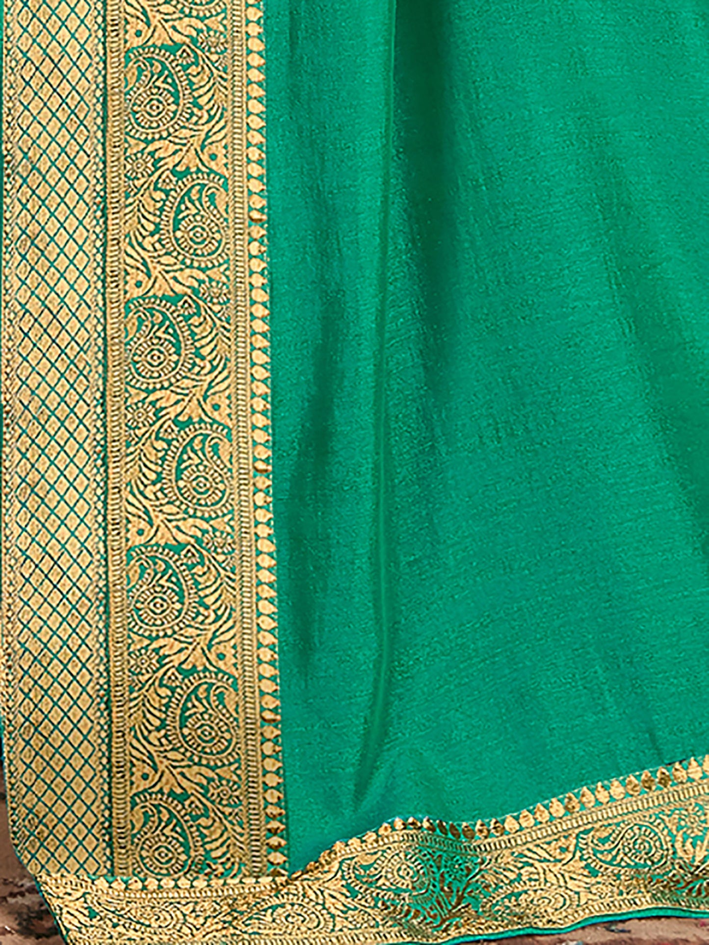 Women's Vichitra Silk Sea Green Embellished Designer Saree With Blouse Piece