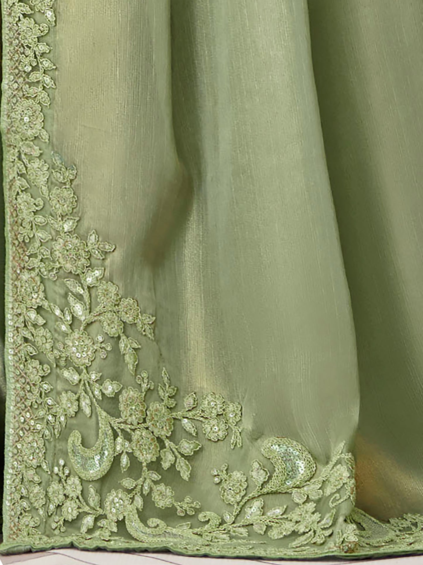 Women's Silk Blend Olive Embellished Designer Saree With Blouse Piece
