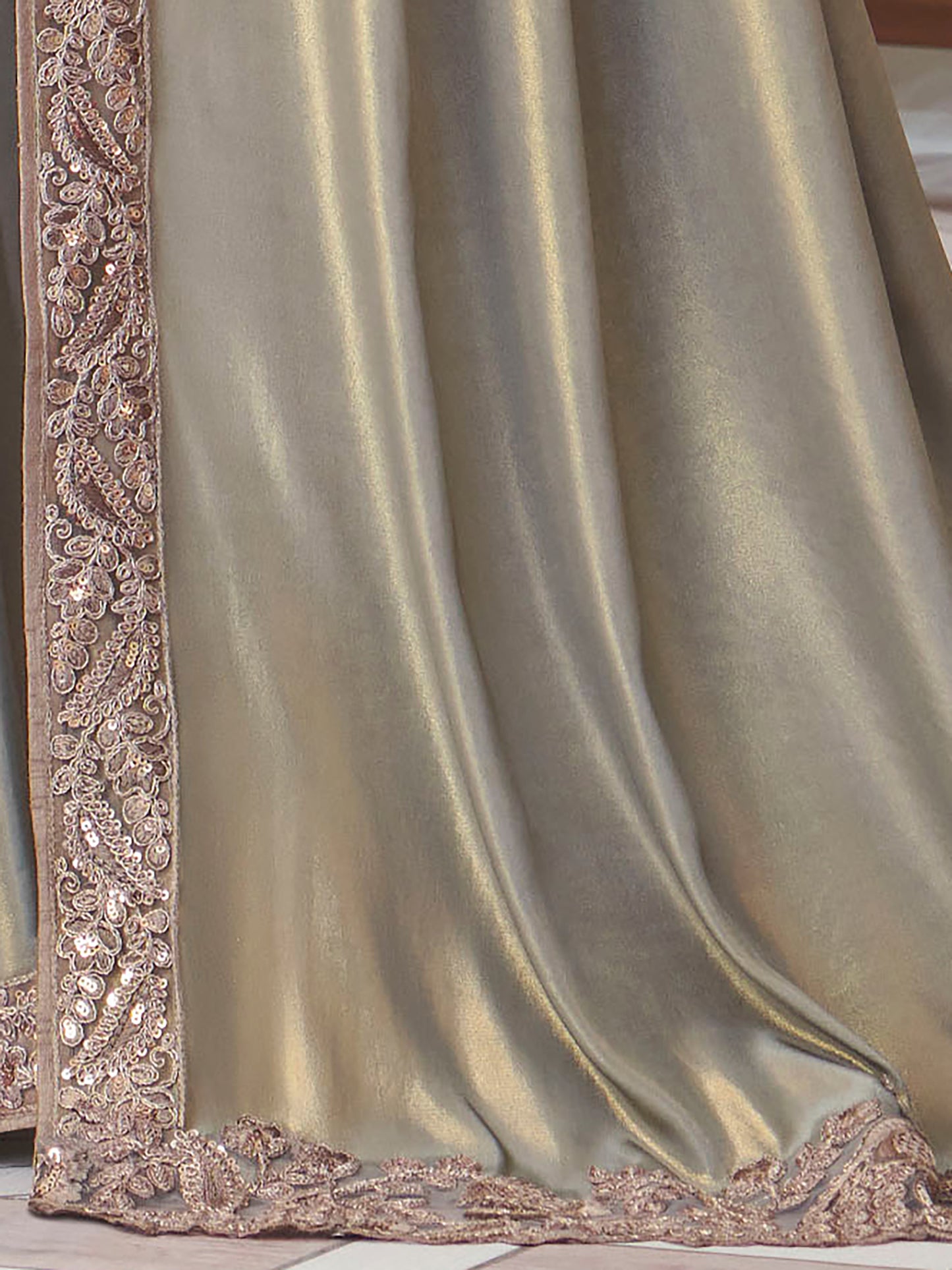 Women's Satin Silk Metallic Embellished Designer Saree With Blouse Piece