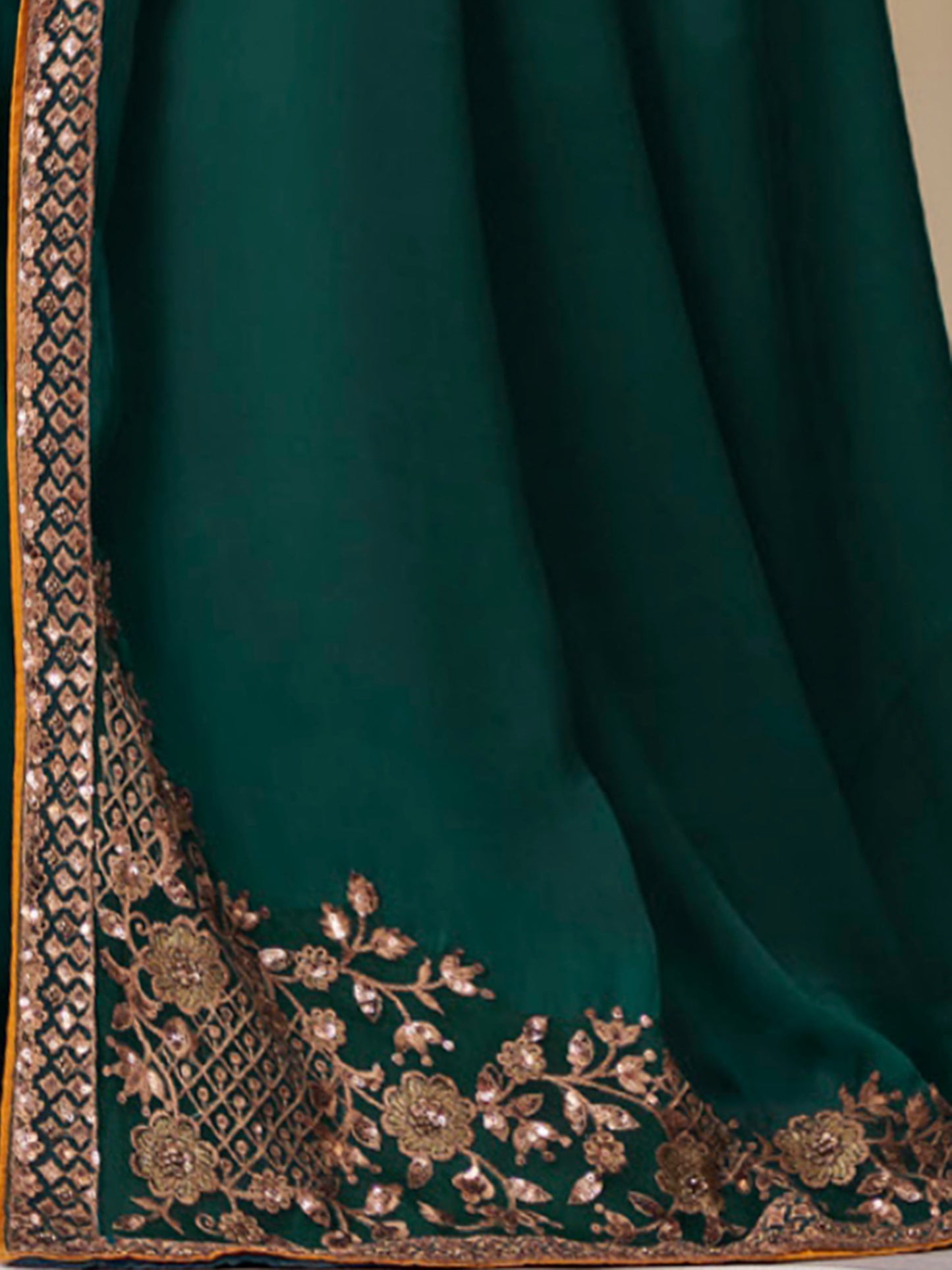 Women's Satin Silk Teal green Embellished Designer Saree With Blouse Piece