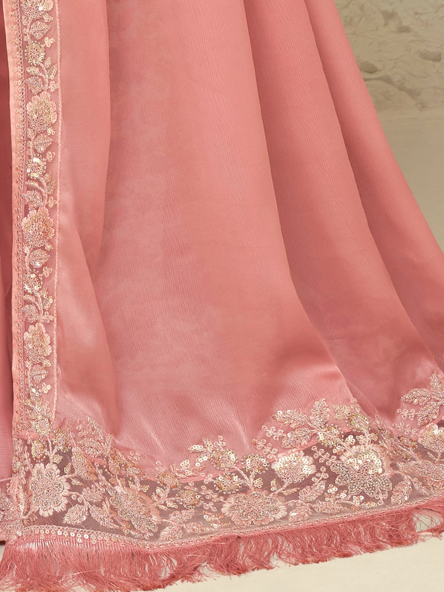 Women's Georgette Pink Embellished Designer Saree With Blouse Piece