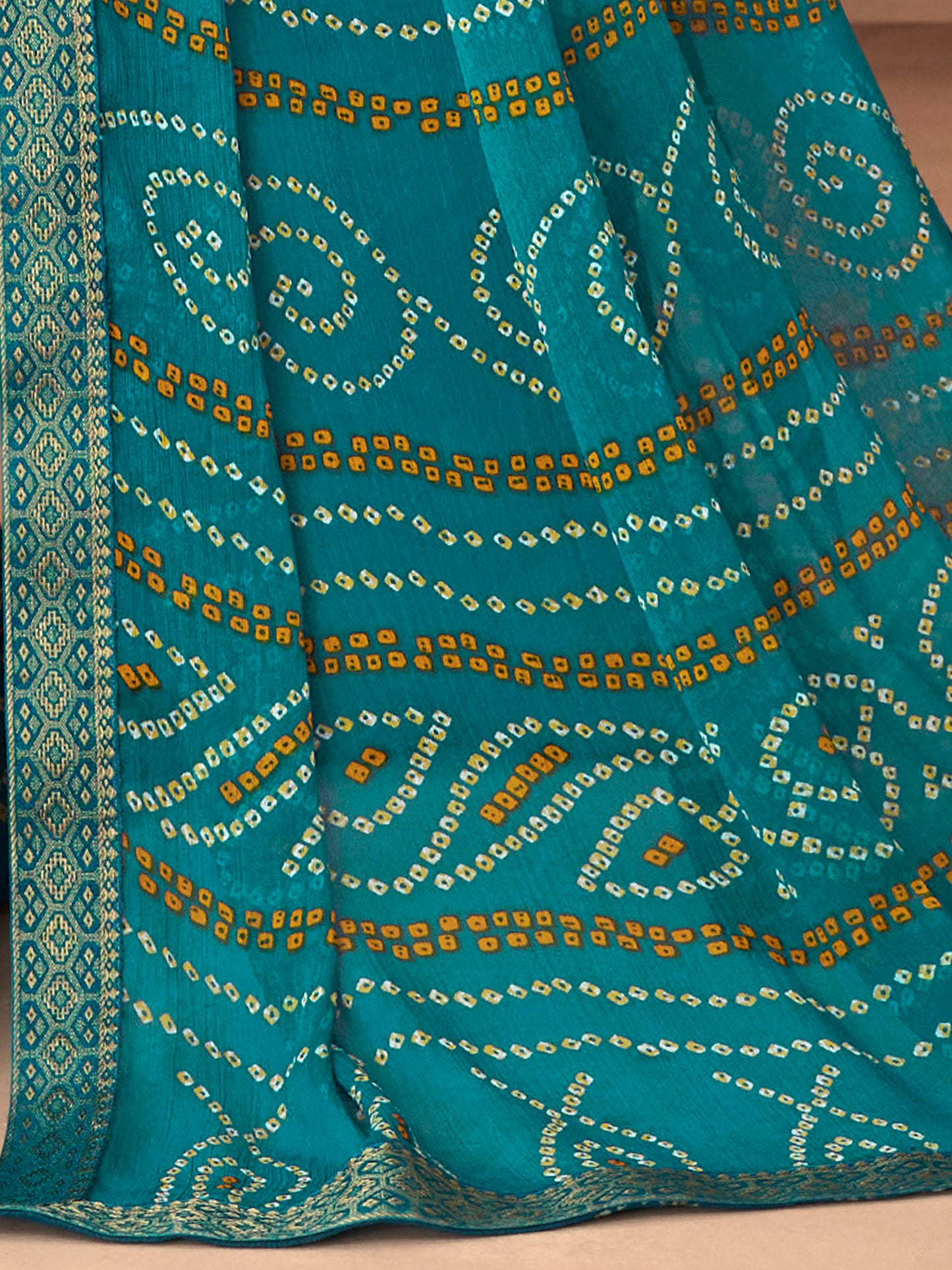Women's Chiffon Teal blue Embellished Designer Saree With Blouse Piece