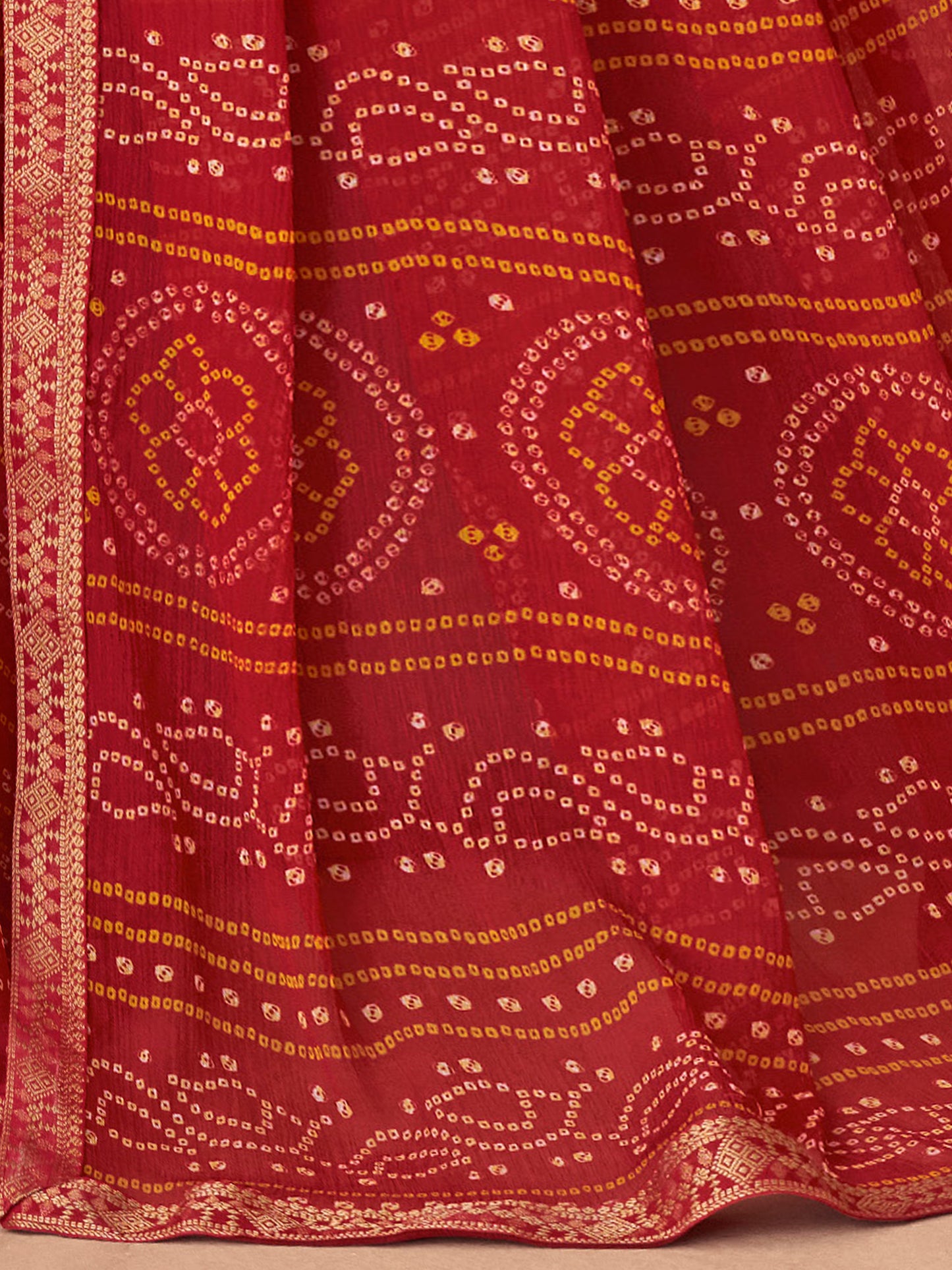 Women's Chiffon Red Embellished Designer Saree With Blouse Piece