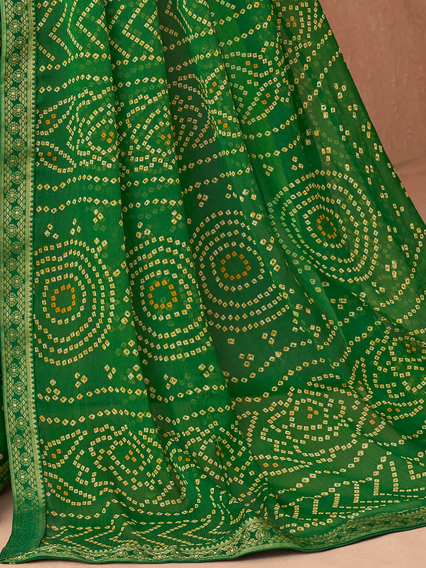 Women's Chiffon Green Embellished Designer Saree With Blouse Piece