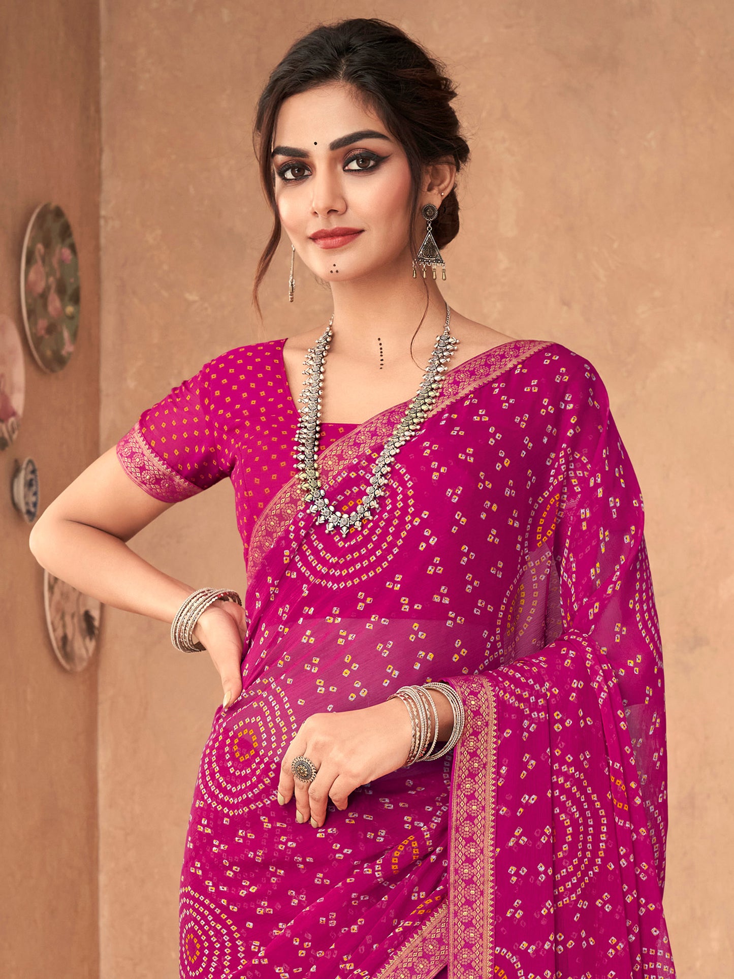 Women's Chiffon Pink Embellished Designer Saree With Blouse Piece