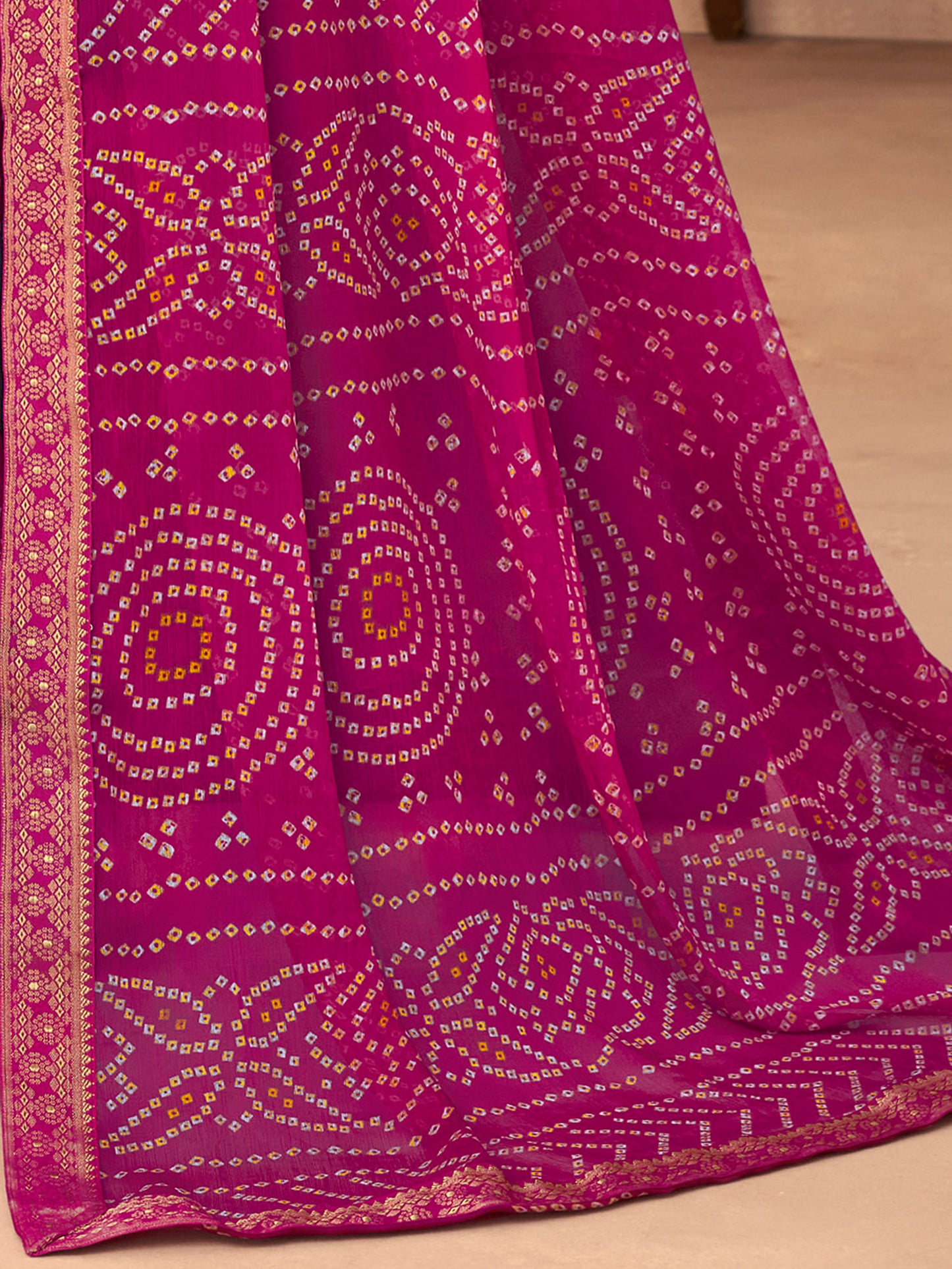 Women's Chiffon Pink Embellished Designer Saree With Blouse Piece