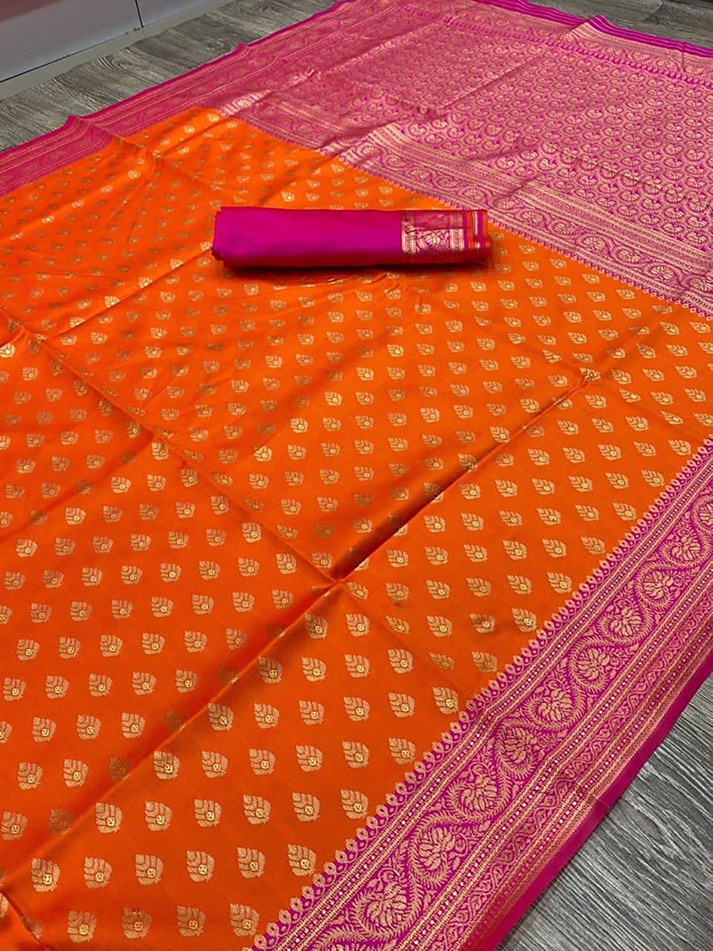 Women's Silk Blend Orange Woven Design Designer Saree With Blouse Piece