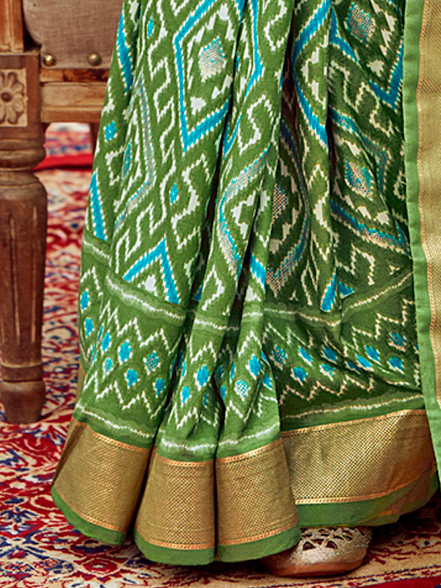 Women's Tussar Silk Light Green Printed Designer Saree With Blouse Piece