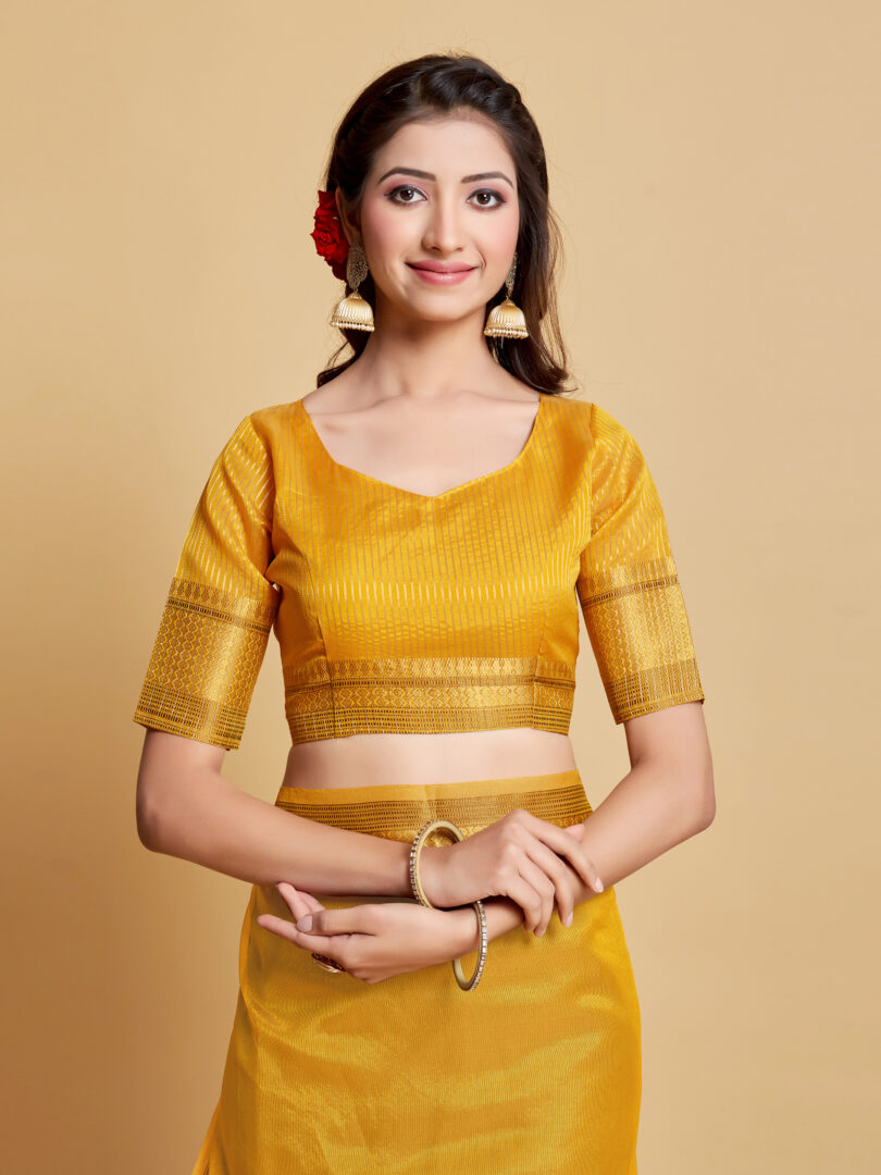 Dhiyona GR Women's Siya Butterscotch Yellow Solid Zari Design Organza Saree