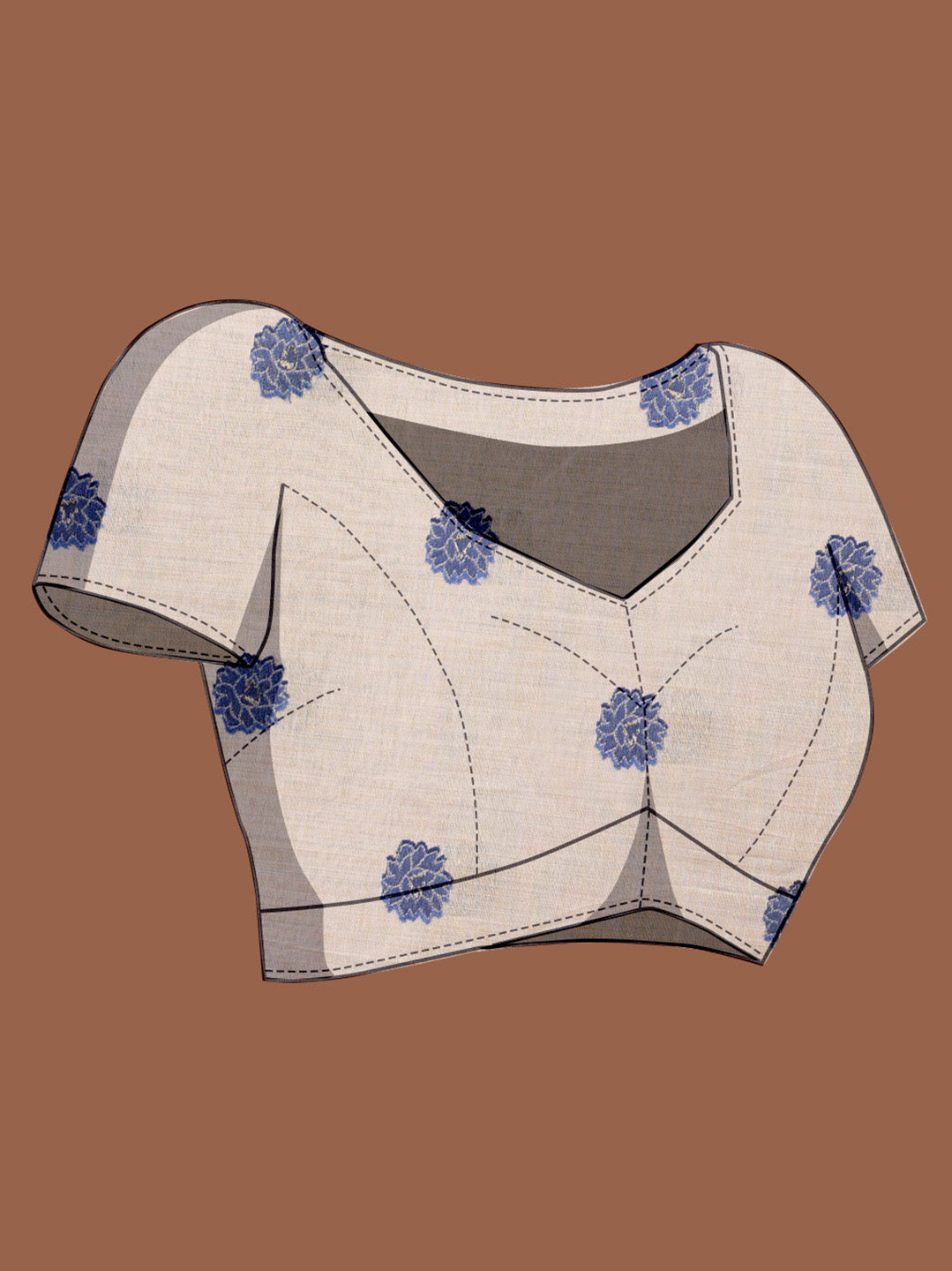 Dhiyona GR Women's Sketch Beige & Navy Pure Mul Cotton Jamdani Saree