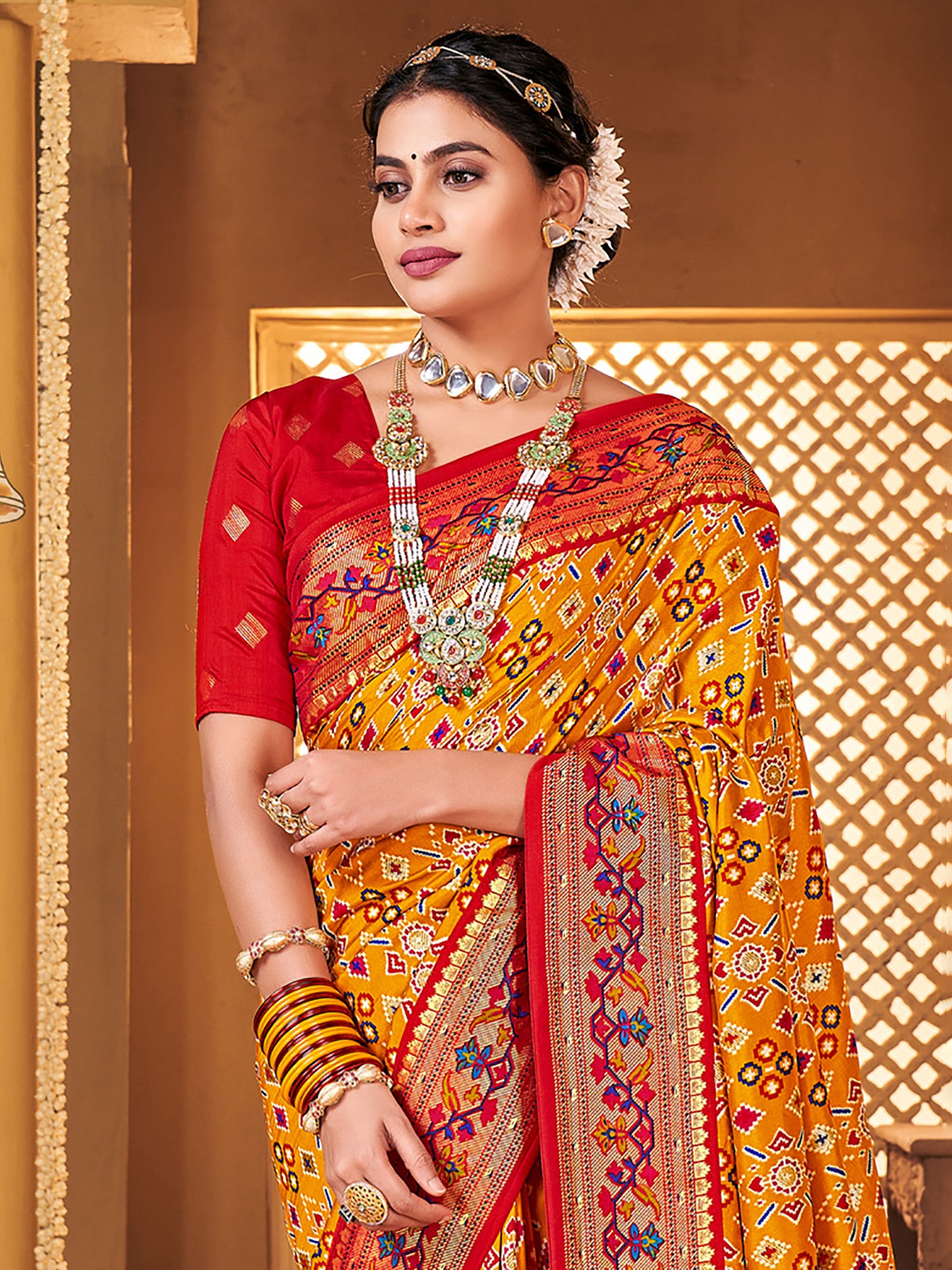 Women's Silk Blend Mustard Woven Design Designer Saree With Blouse Piece