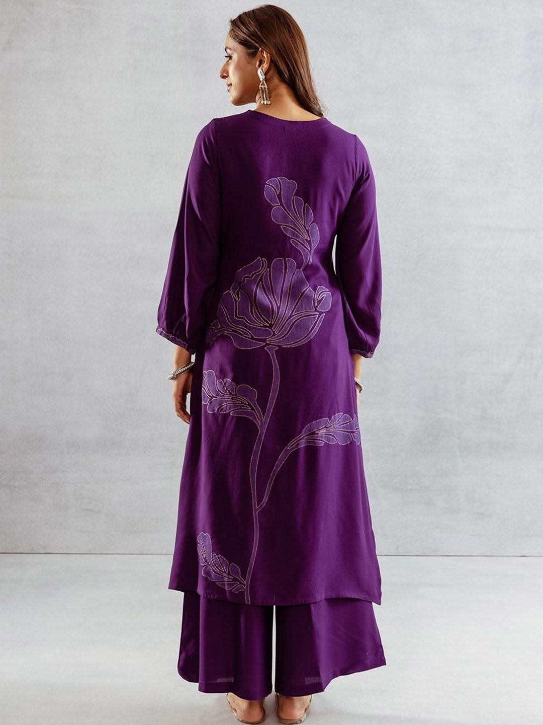 Dhiyona IS Women's Women Floral Printed Sequinned Straight Kurta with Palazzos