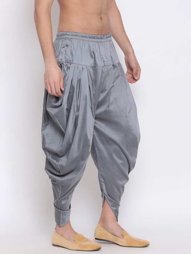 Men's Grey Silk Blend Straight Dhoti