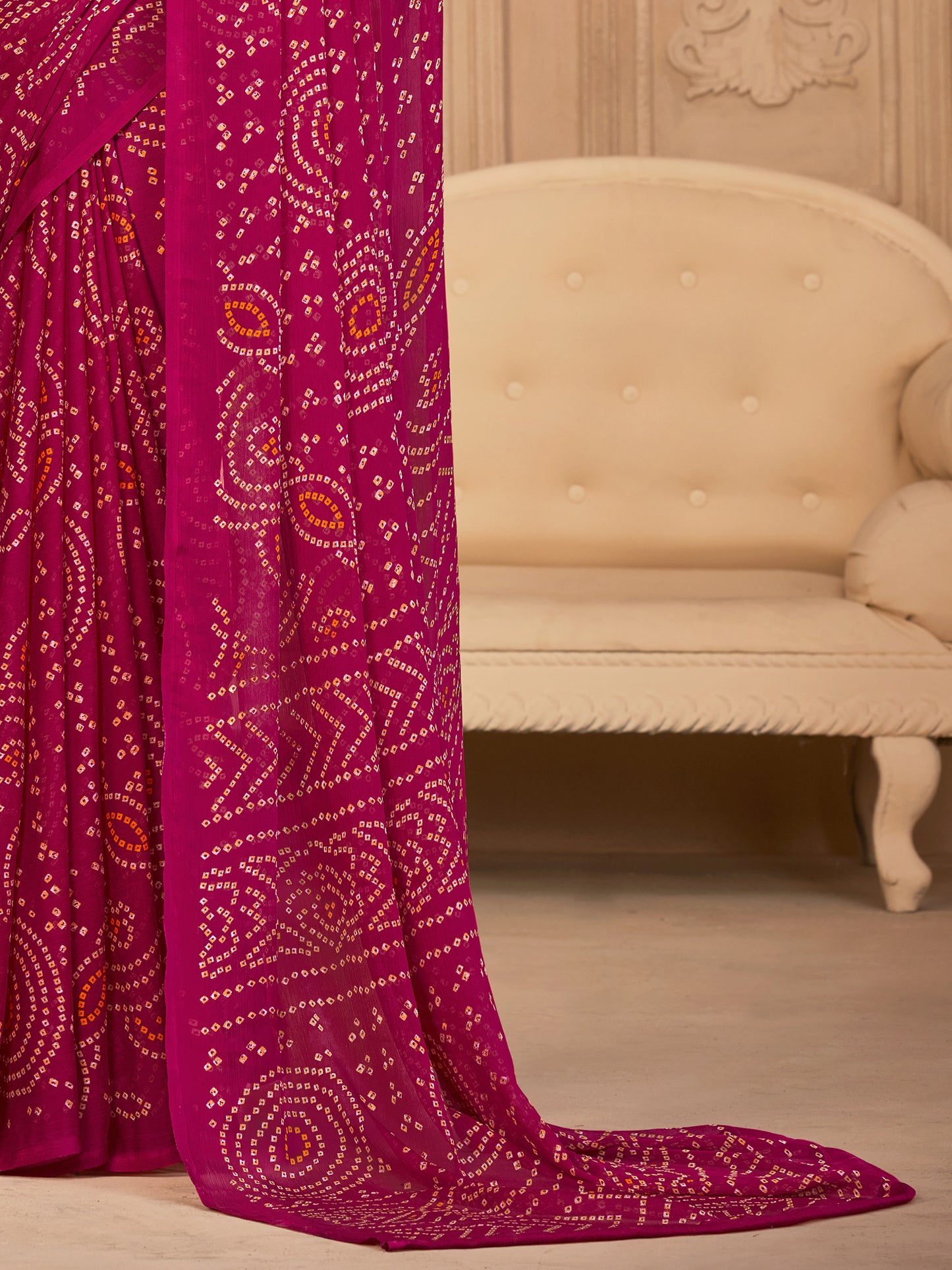 Women's Chiffon Pink Printed Designer Saree With Blouse Piece