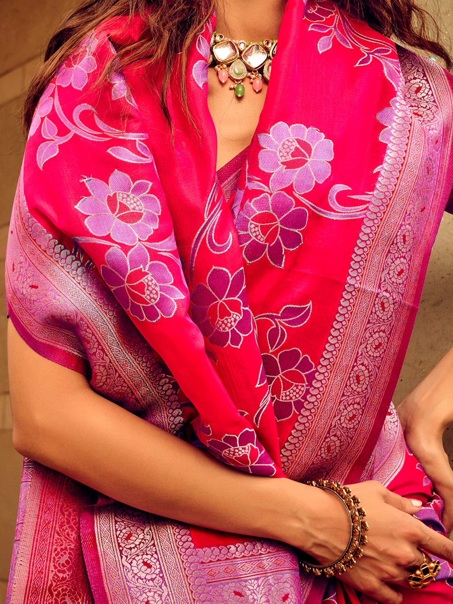 Women's Satin Silk Pink Woven Design Designer Saree With Blouse Piece