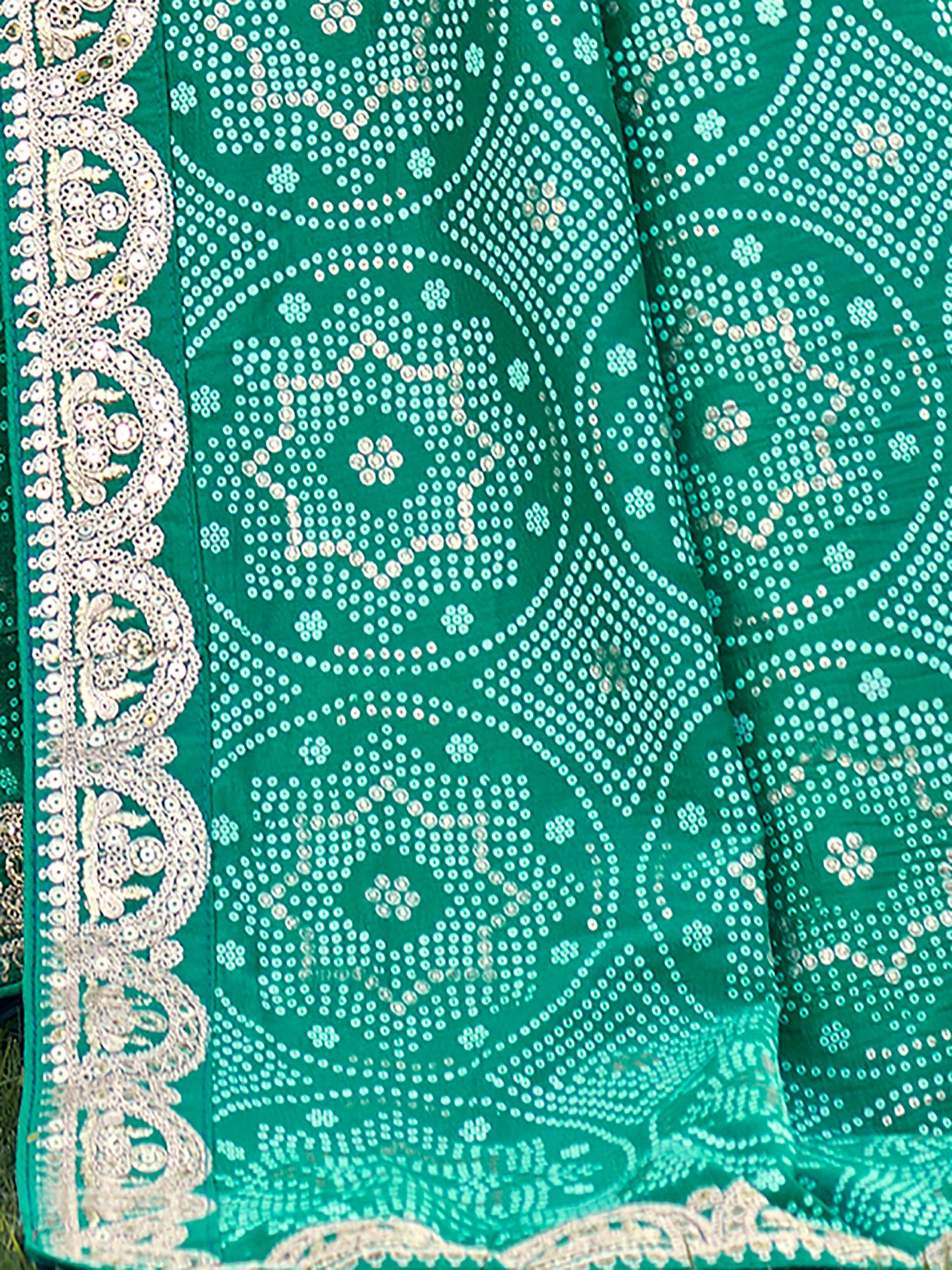 Women's Vichitra Silk Sea Green Embellished Designer Saree With Blouse Piece