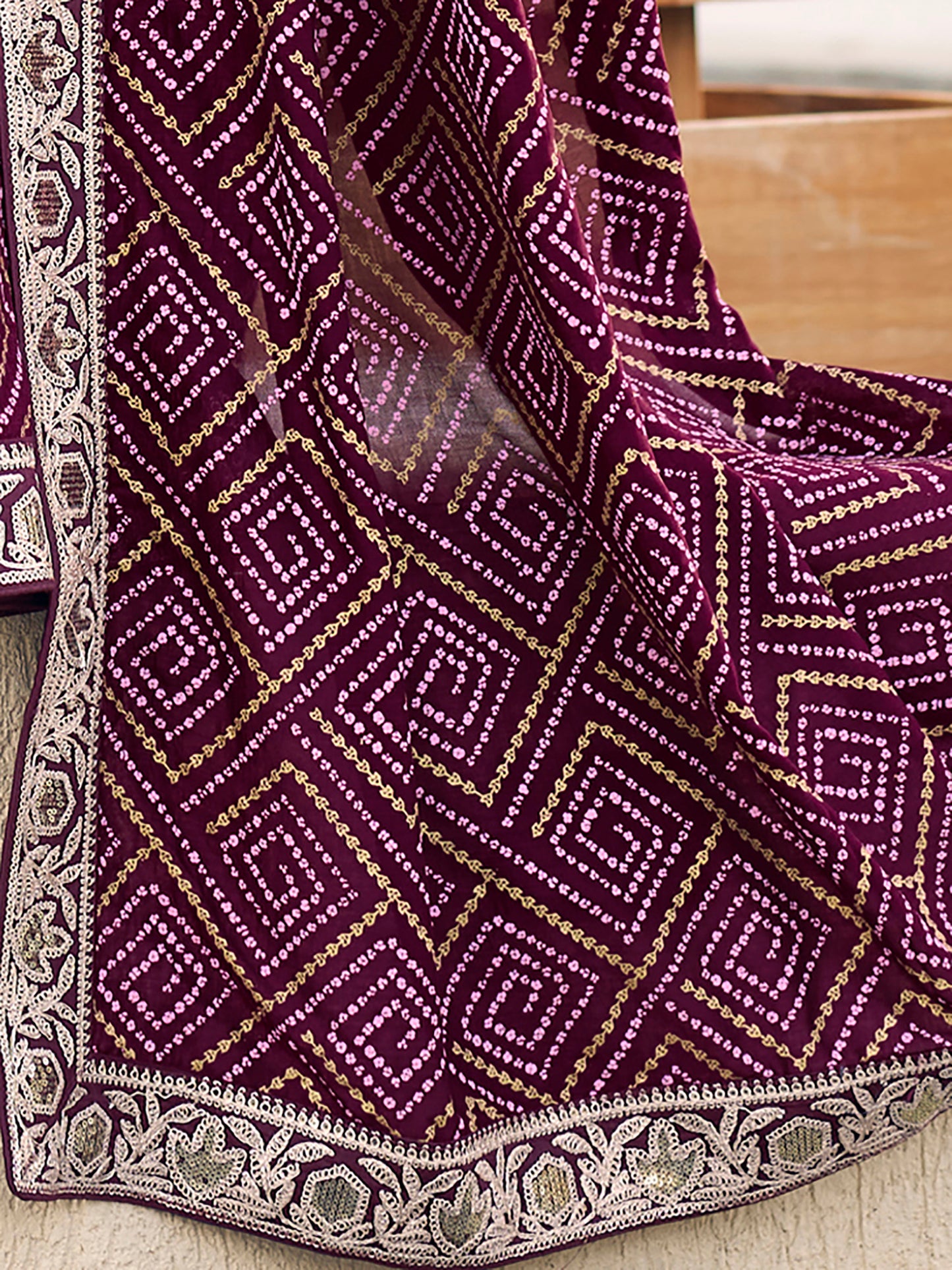 Women's Vichitra Silk Purple Embellished Designer Saree With Blouse Piece