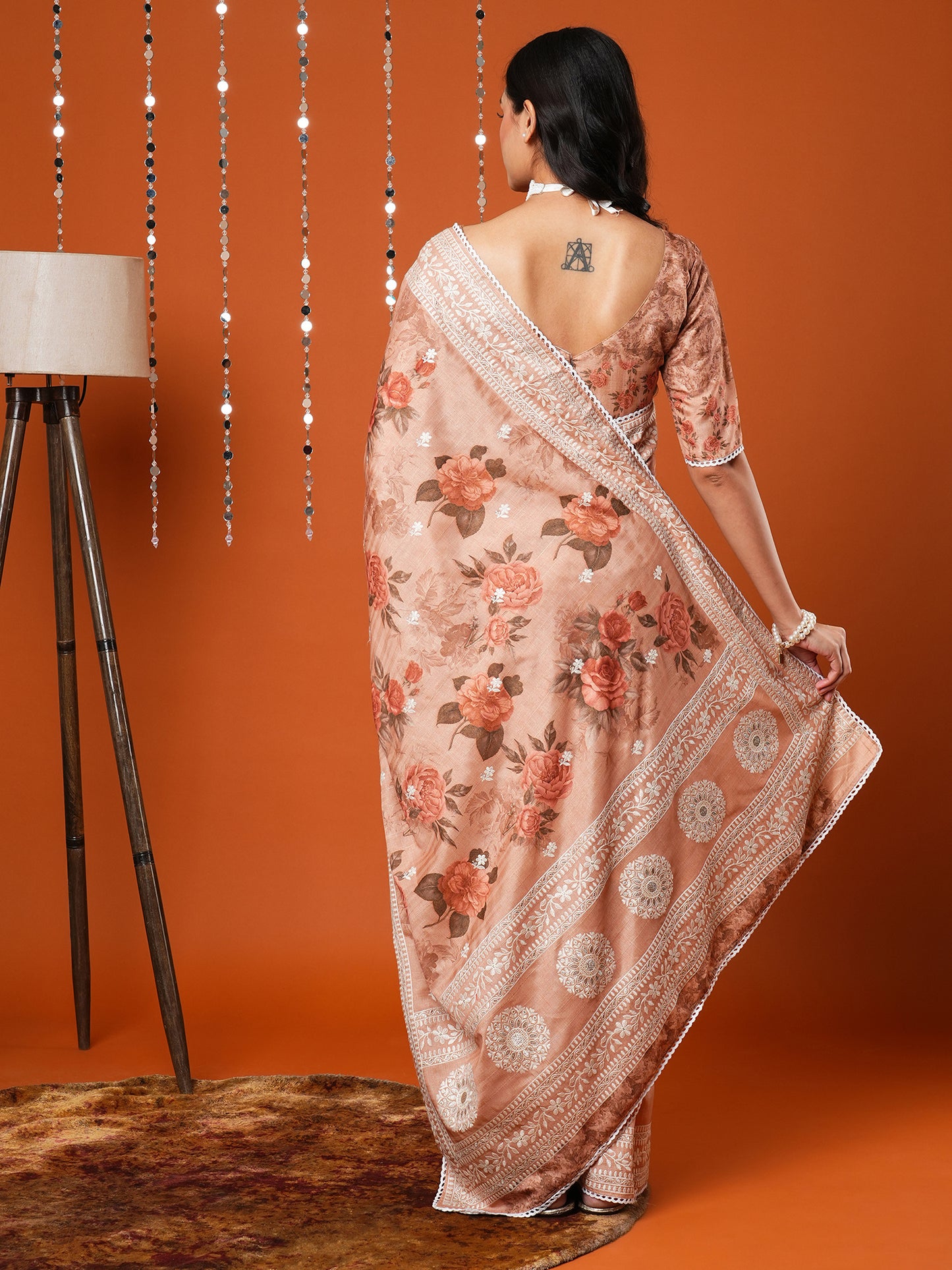 Women's Dola Silk Cream Embroidered Designer Saree With Blouse Piece