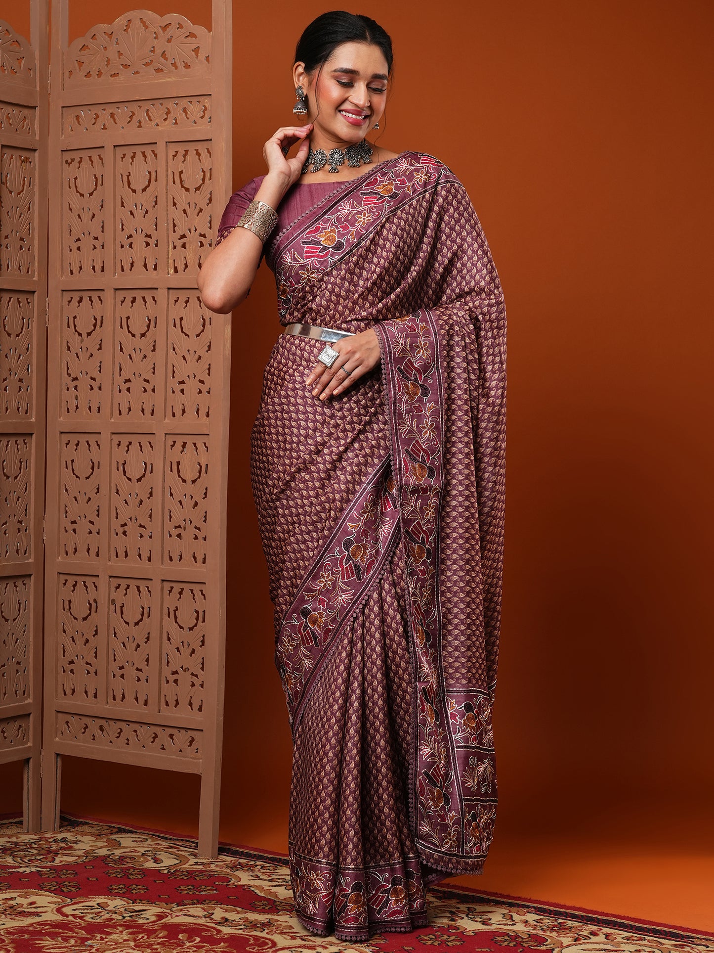 Women's Dola Silk Mauve Embroidered Designer Saree With Blouse Piece