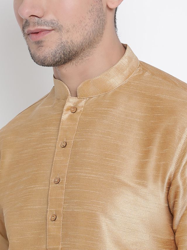 Men's Gold Silk Blend Straight Kurta Pyjama Set
