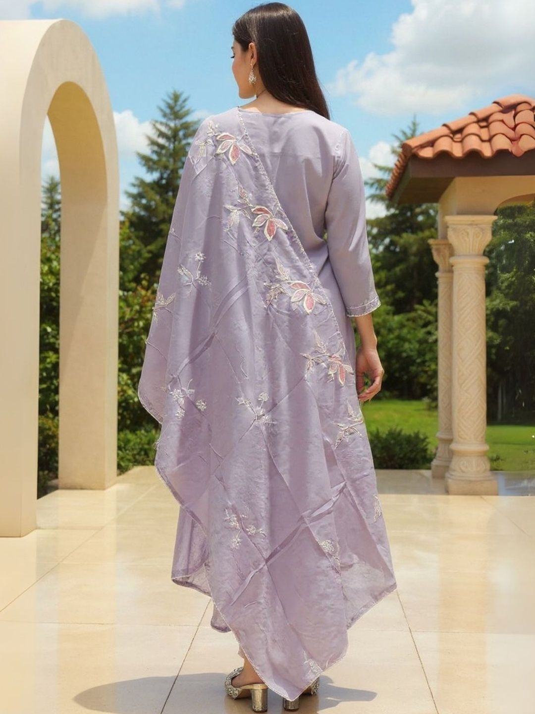 Women Ethnic Motifs Embroidered Cotton Kurta with Trousers & Dupatta