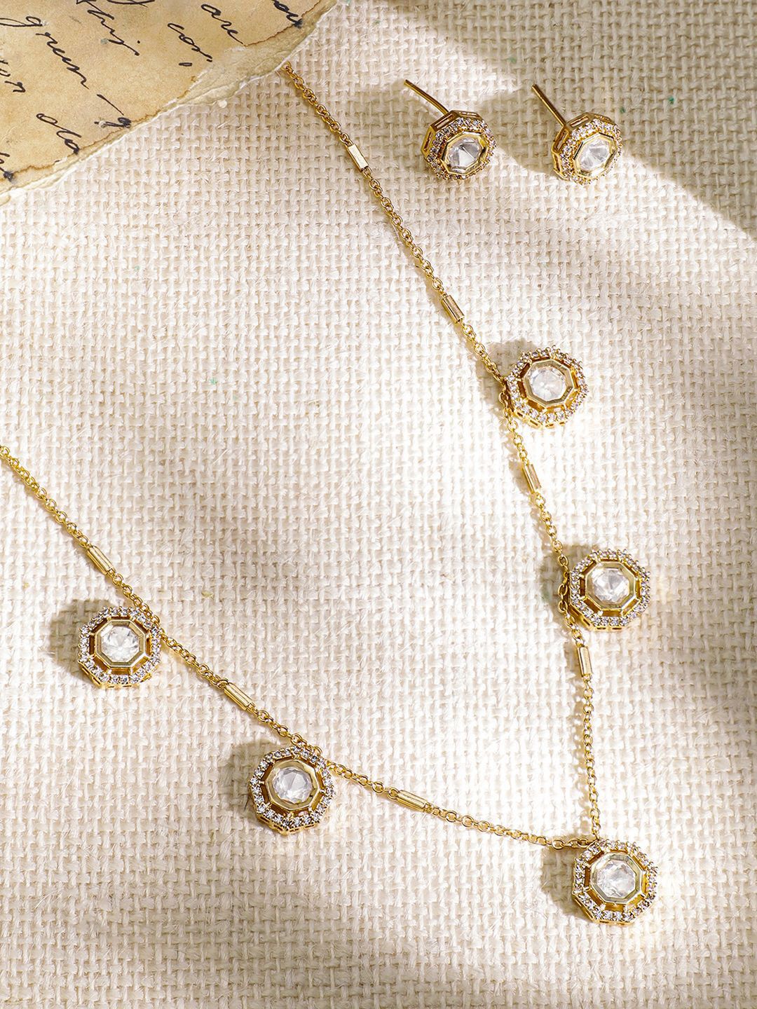 Dhiyona RJ Women's 22KT Gold-Plated Crystal Stone Studded Jewellery Set