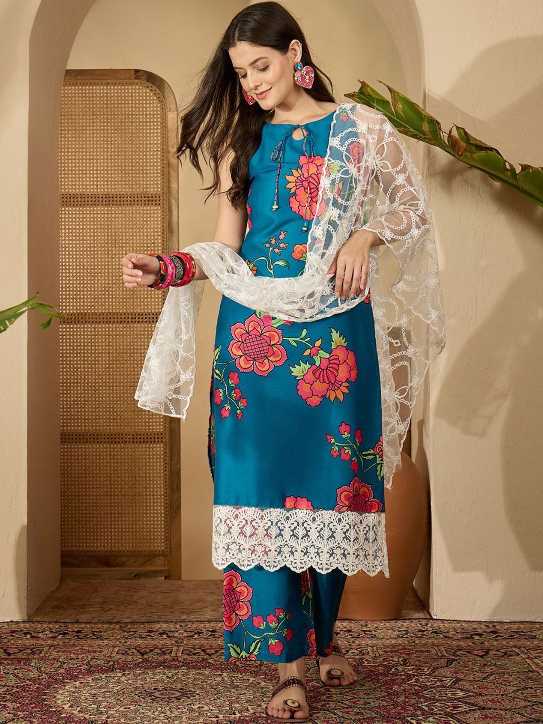 Dhiyona SN Women's Floral Printed Straight Kurta & Palazzo With Dupatta