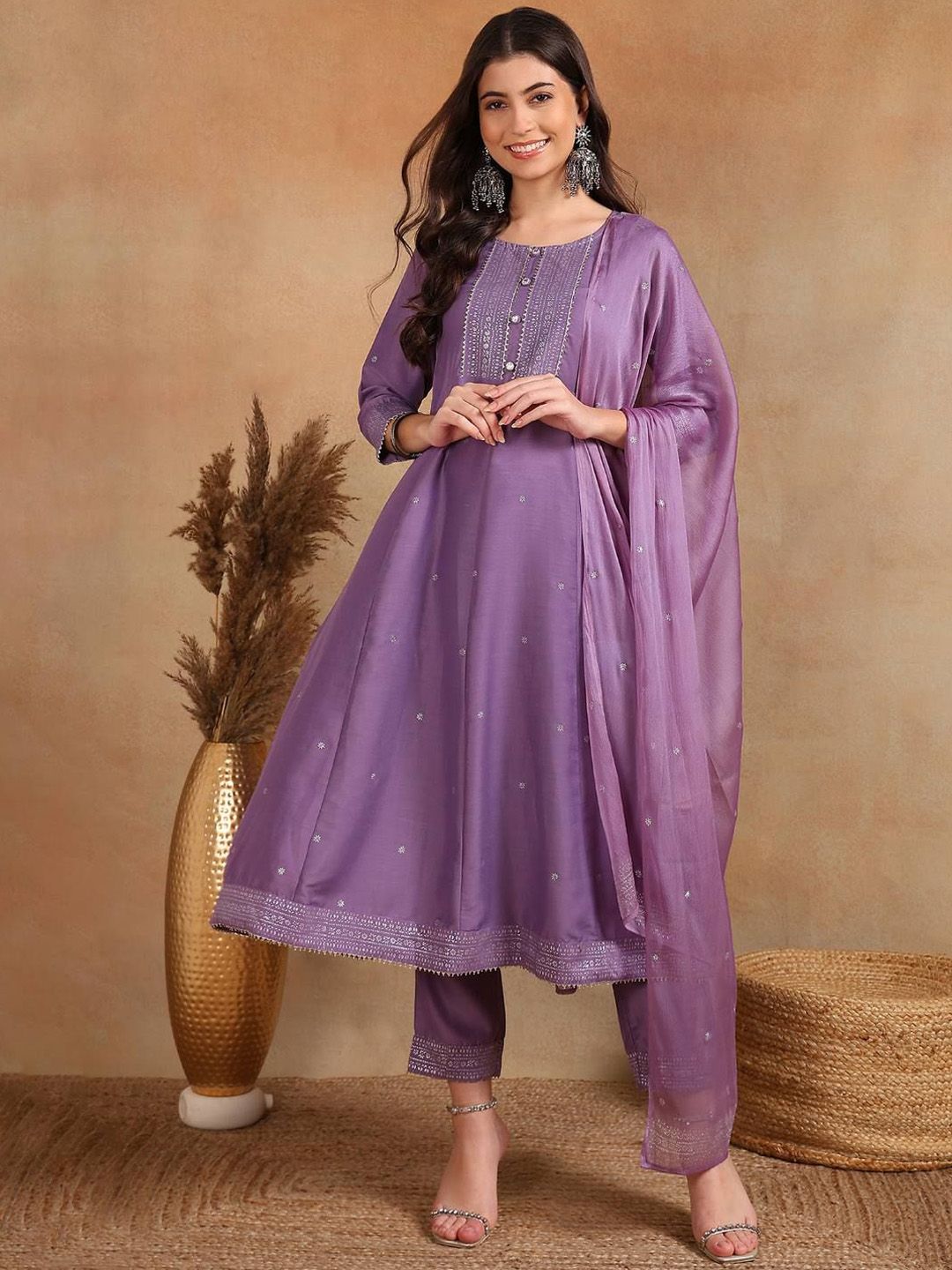 Dhiyona PD Women Women Woven Design Anarkali Kurta with Trouser & Dupatta