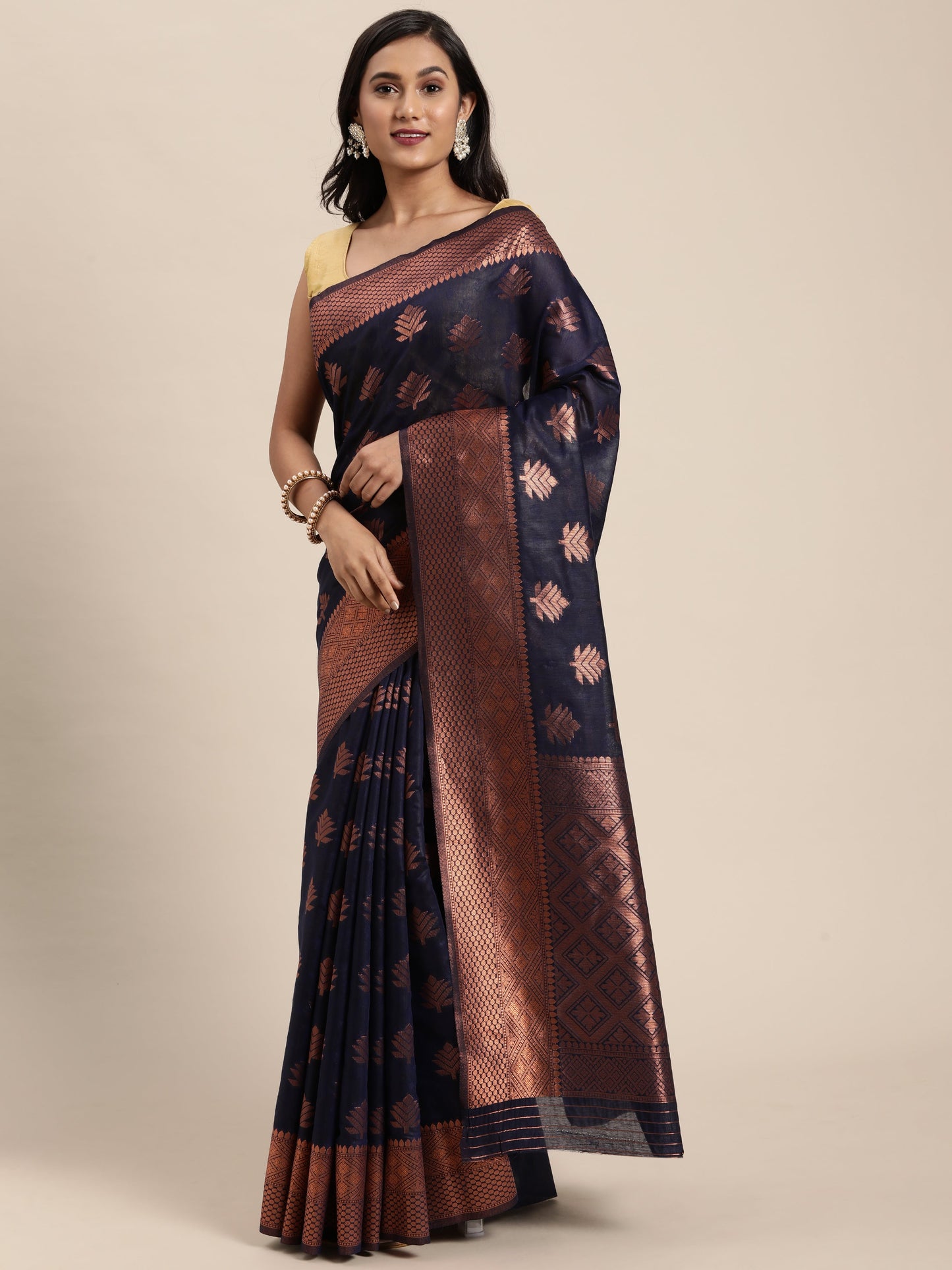 Dhiyona GR Women's Tahira Berry Blue Silk Blend Saree