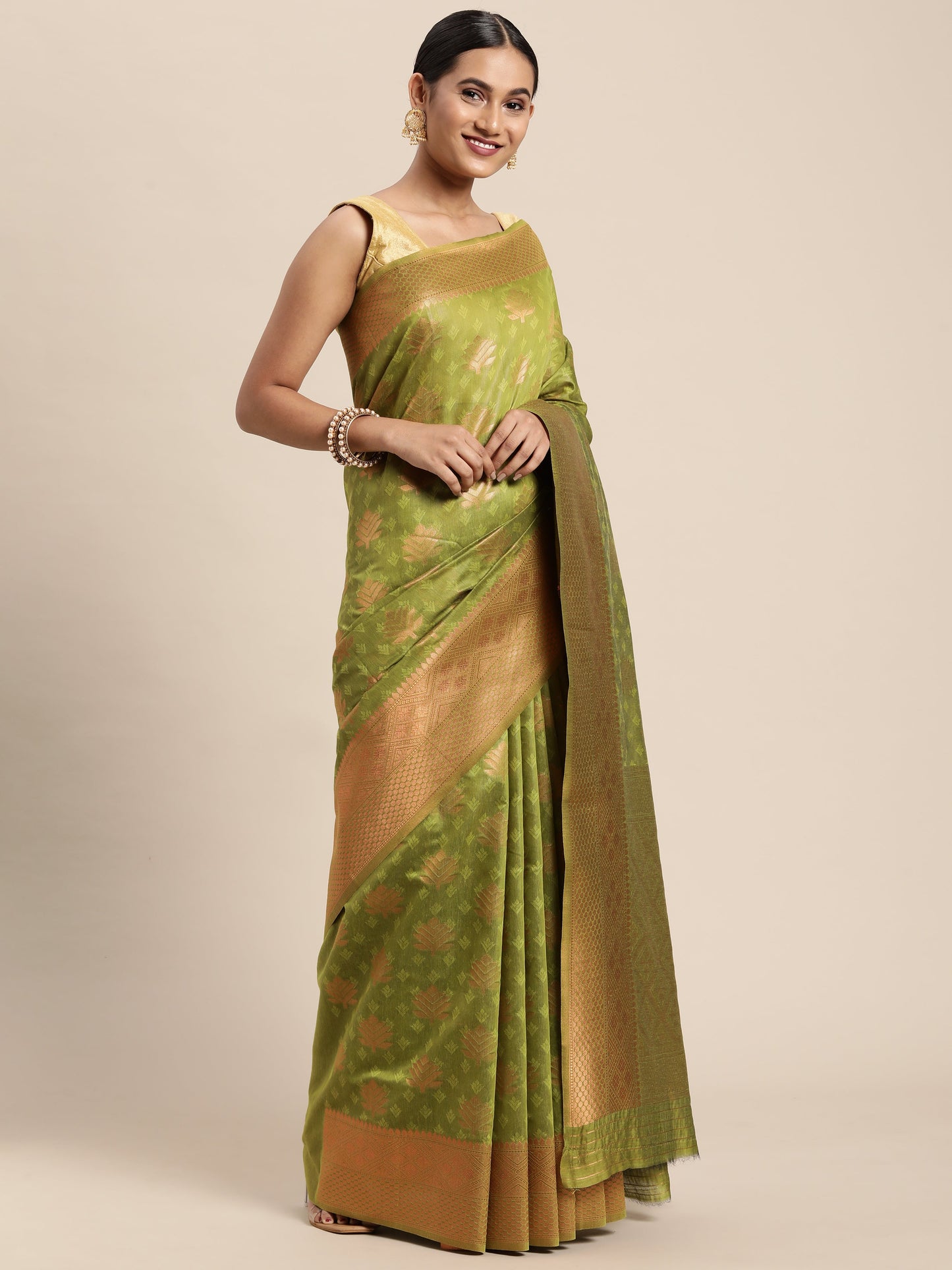 Dhiyona GR Women's Tahira Parrot Green Silk Blend Saree