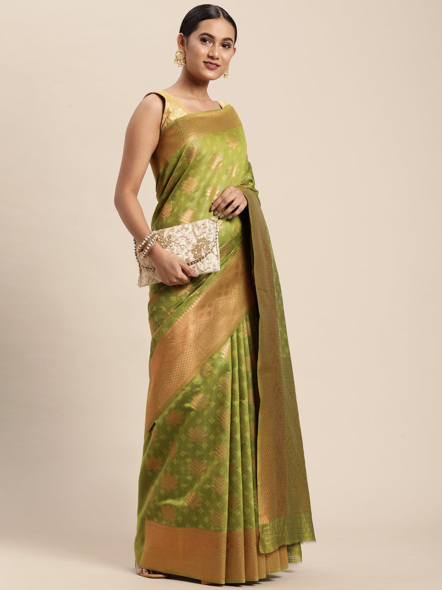 Dhiyona GR Women's Tahira Parrot Green Silk Blend Saree