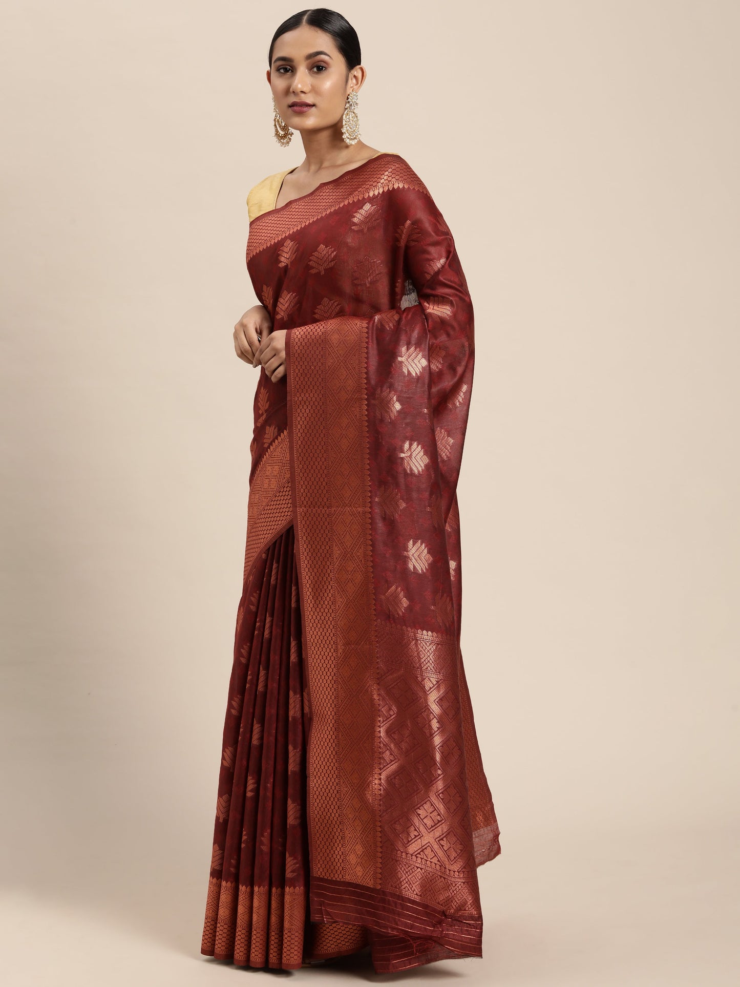 Dhiyona GR Women's Tahira Carmine Maroon Silk Blend Saree