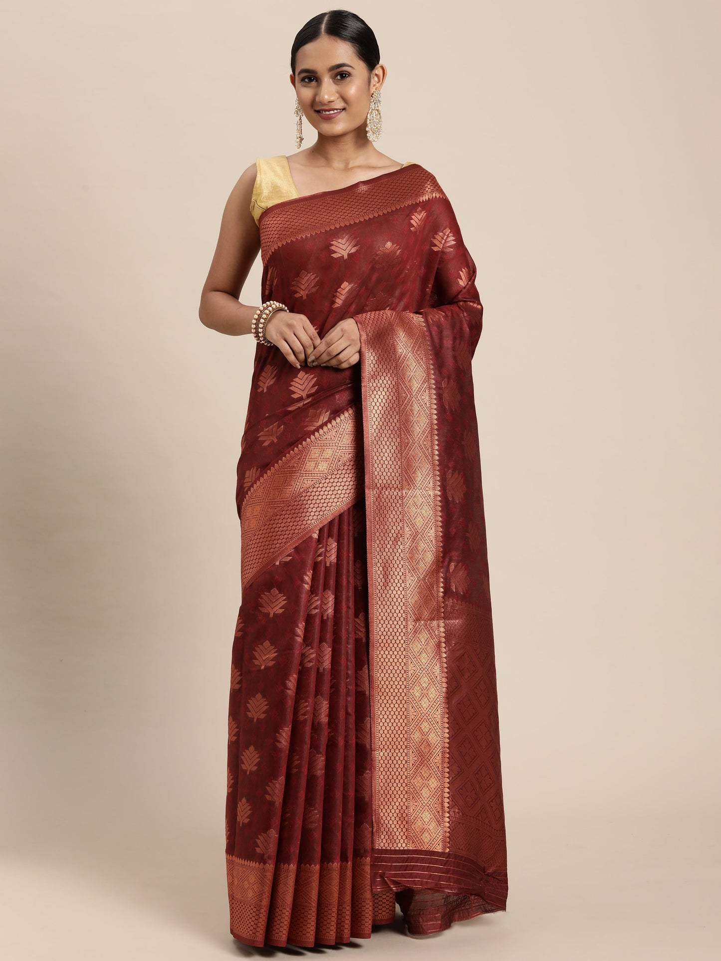 Dhiyona GR Women's Tahira Carmine Maroon Silk Blend Saree