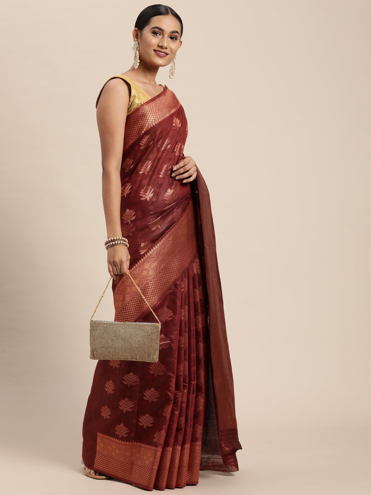 Dhiyona GR Women's Tahira Carmine Maroon Silk Blend Saree