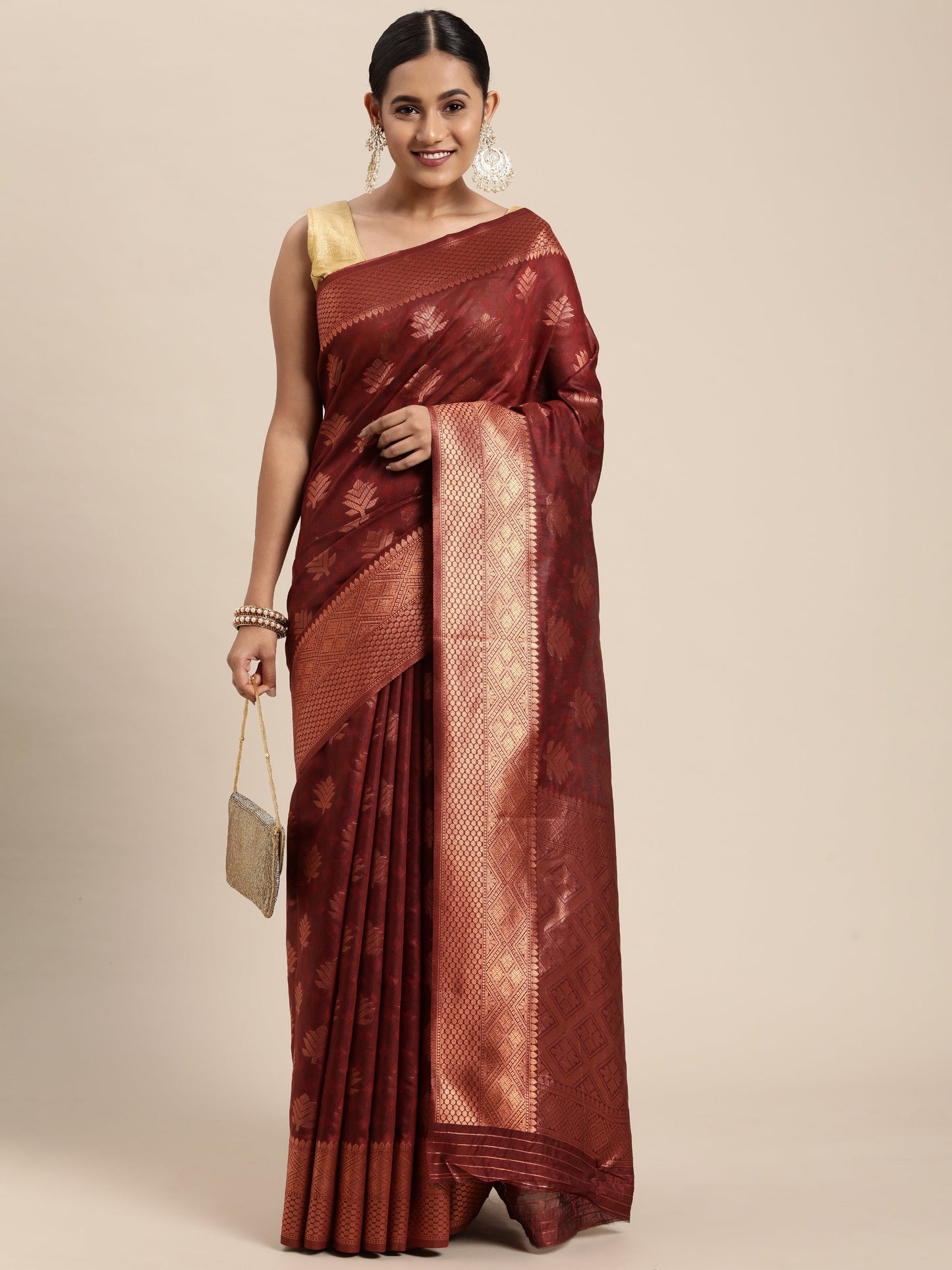 Dhiyona GR Women's Tahira Carmine Maroon Silk Blend Saree