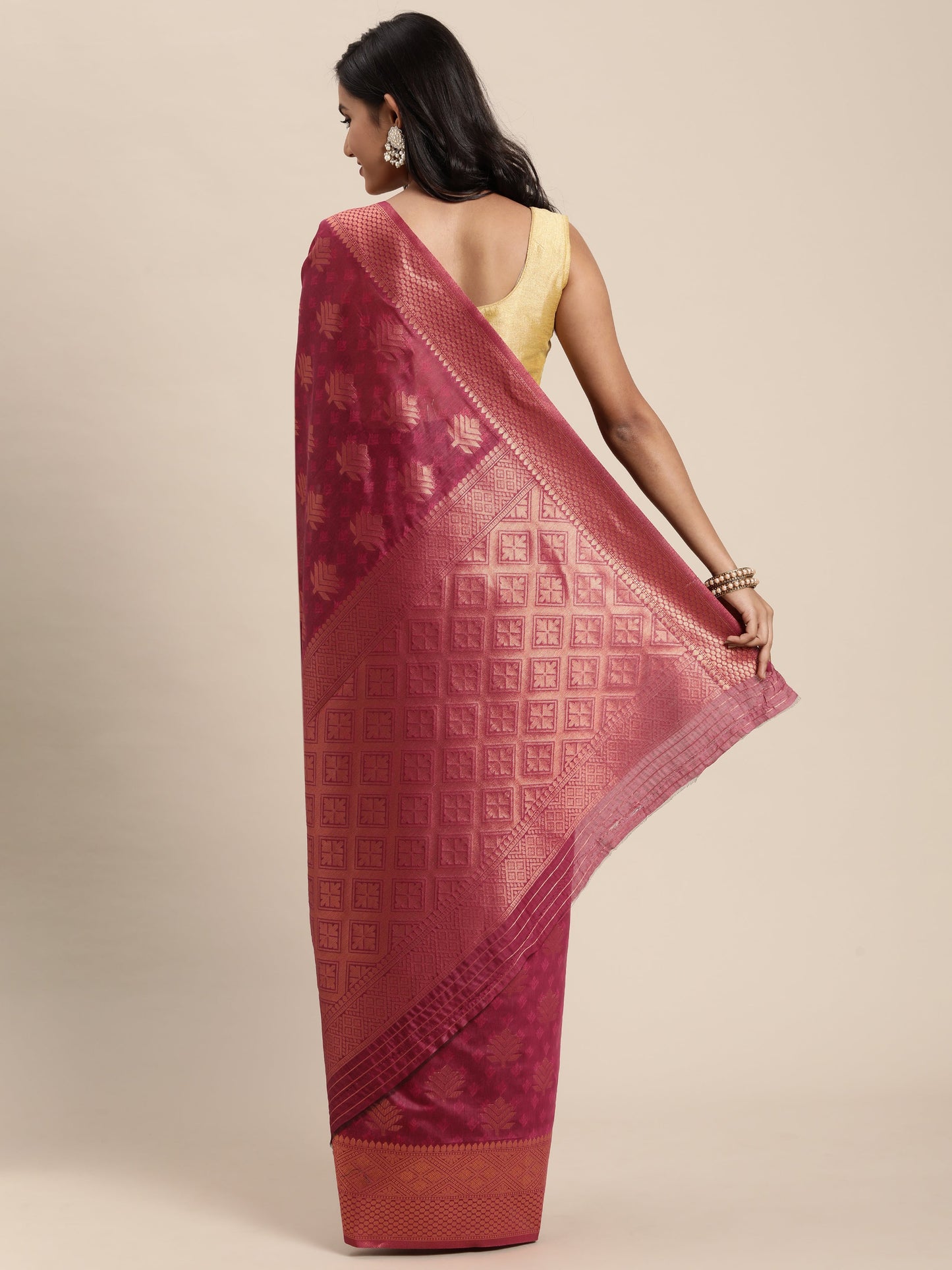 Dhiyona GR Women's Tahira Magenta Pink Silk Blend Saree