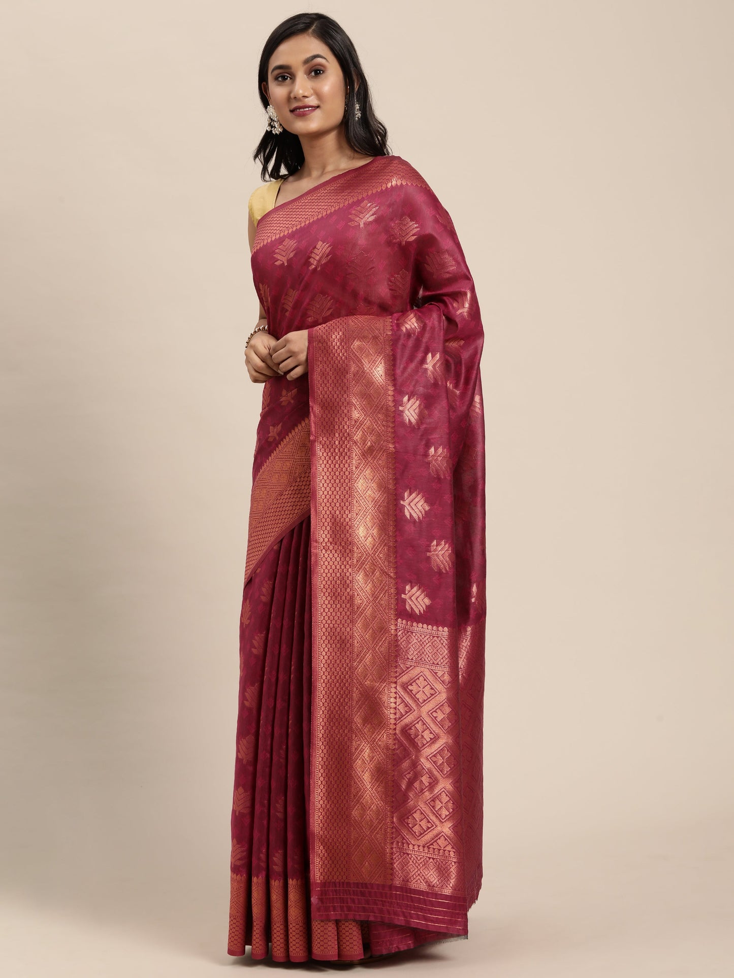 Dhiyona GR Women's Tahira Magenta Pink Silk Blend Saree