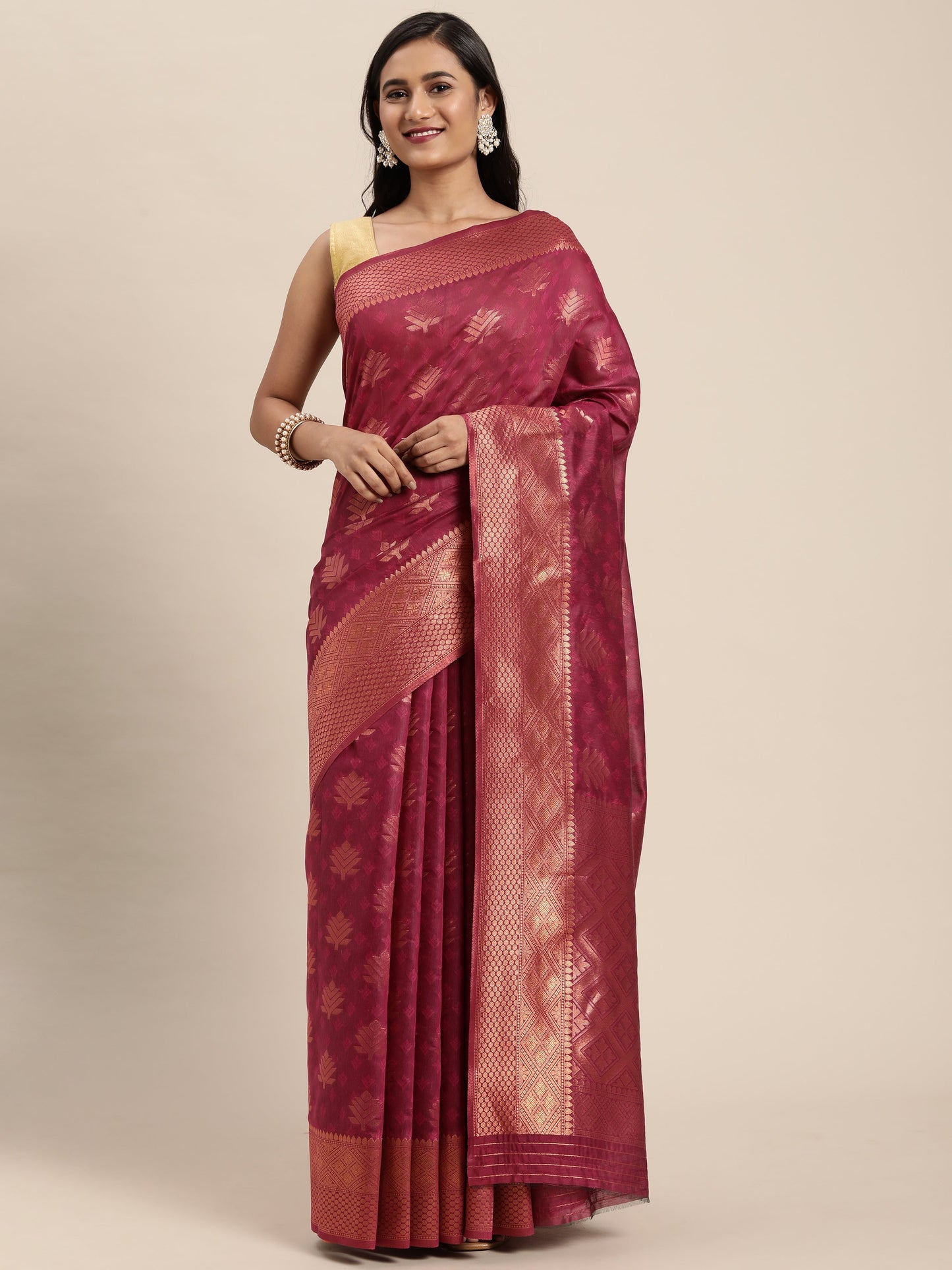 Dhiyona GR Women's Tahira Magenta Pink Silk Blend Saree