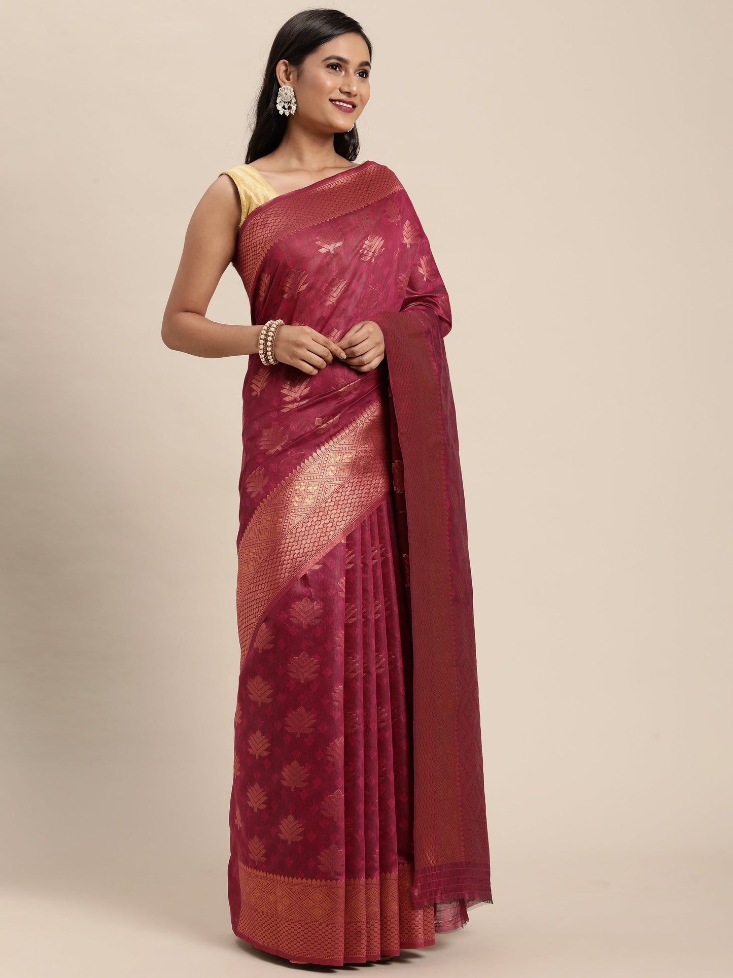 Dhiyona GR Women's Tahira Magenta Pink Silk Blend Saree