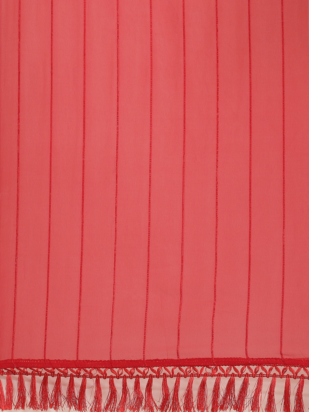 Dhiyona TI Women's Red Striped Polyester Saree with Tassels with Unstitched Blouse