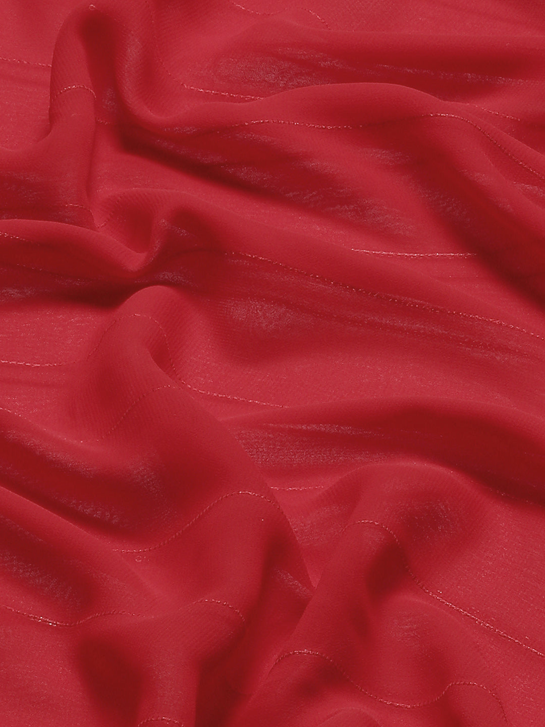 Dhiyona TI Women's Red Striped Polyester Saree with Tassels with Unstitched Blouse