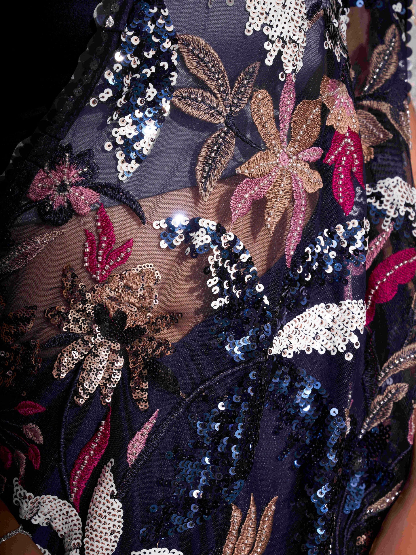 Dhiyona TI Women's Navy Blue Designer Sequined Work Saree with Heavy Embroidery with Unstitched Blouse