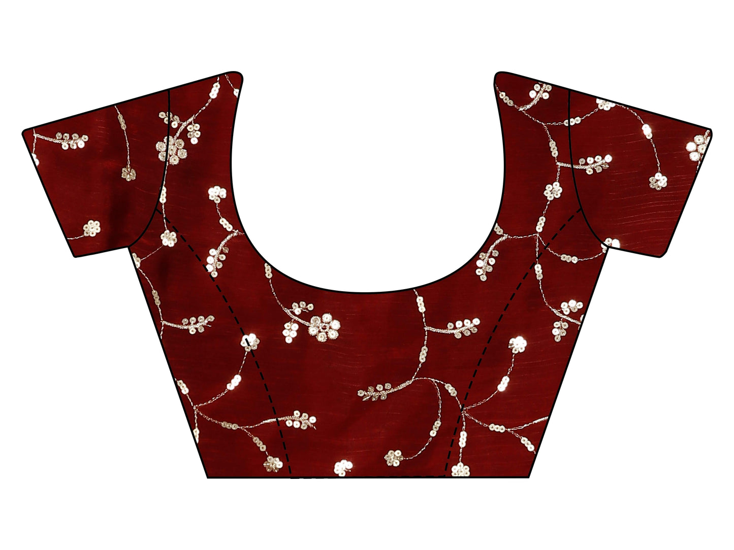 Dhiyona TI Women's Maroon Colored Satin Chiffon Embroidered & Scalloped Border Saree with Unstitched Blouse