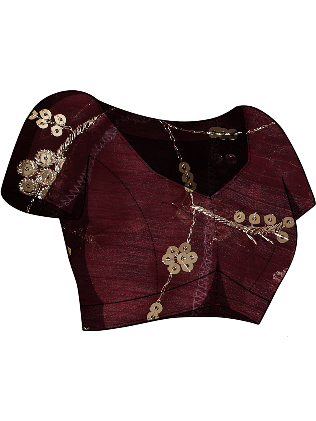 Dhiyona TI Women's Wine Colored Satin Chiffon Saree With Unstitched Blouse