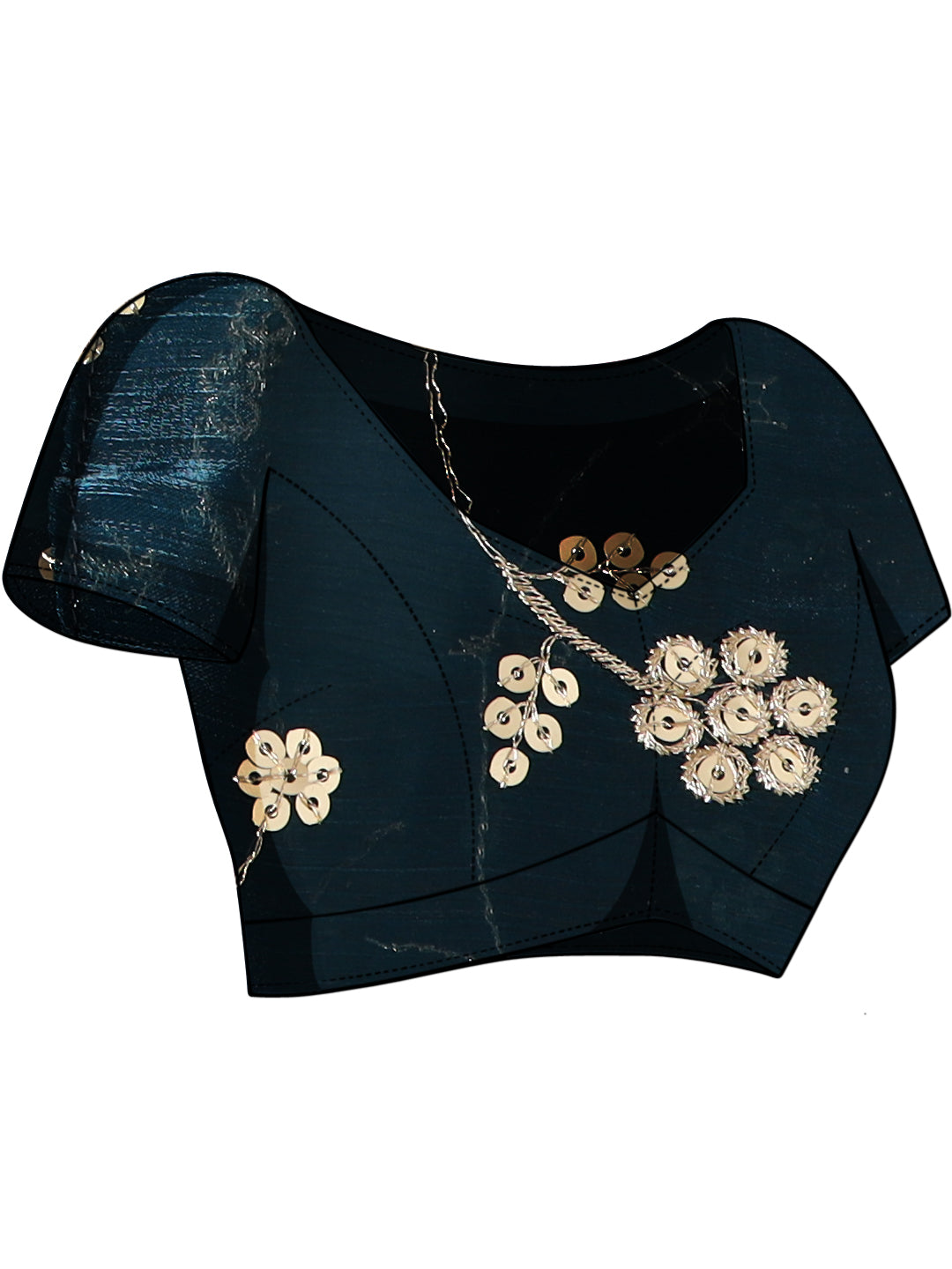 Dhiyona TI Women's Teal Colored Satin Chiffon Saree With Unstitched Blouse