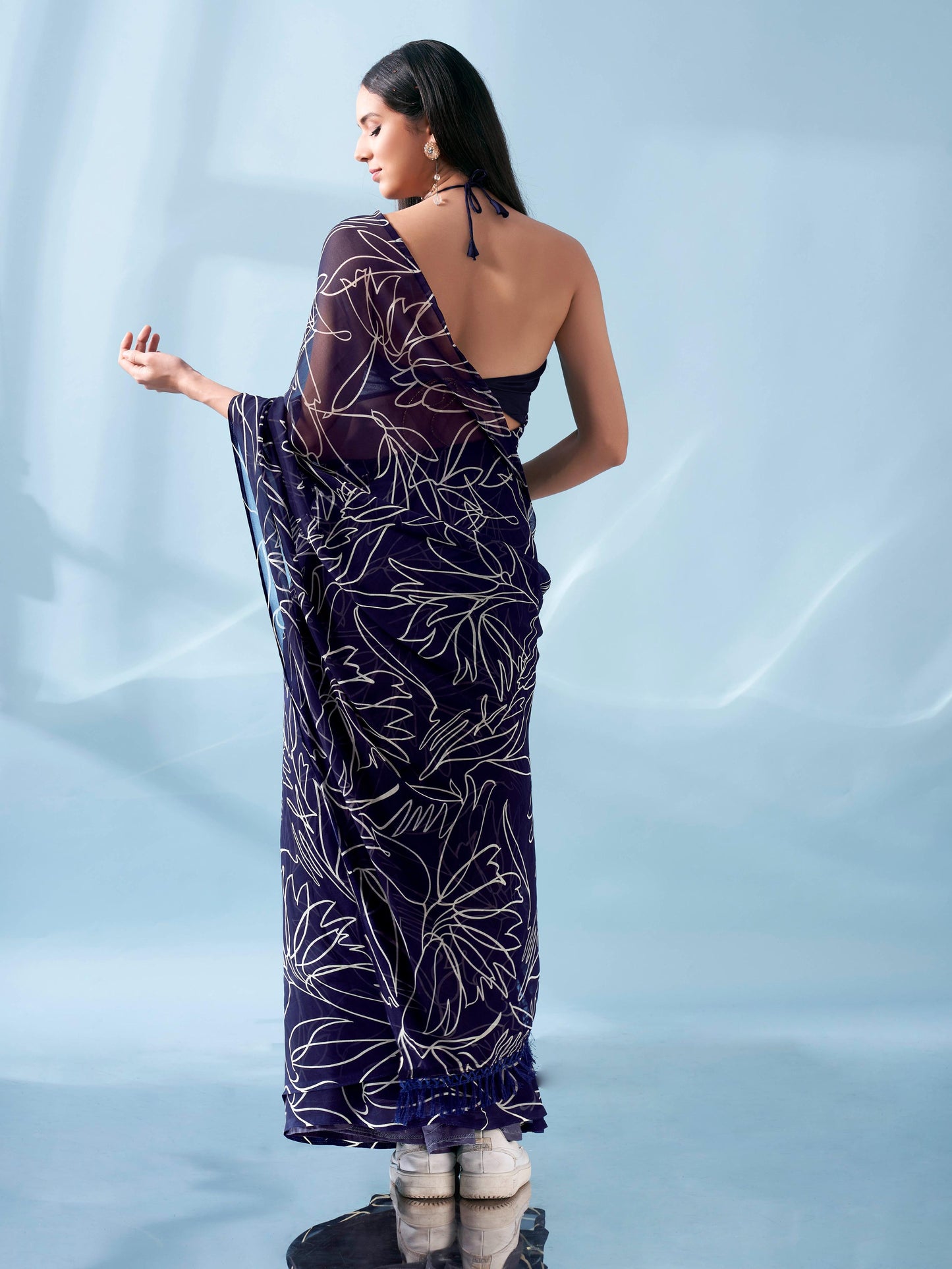 Dhiyona TI Women's Ready To Wear Printed Saree with Pockets and Tassels On Pallu with Unstitched Blouse
