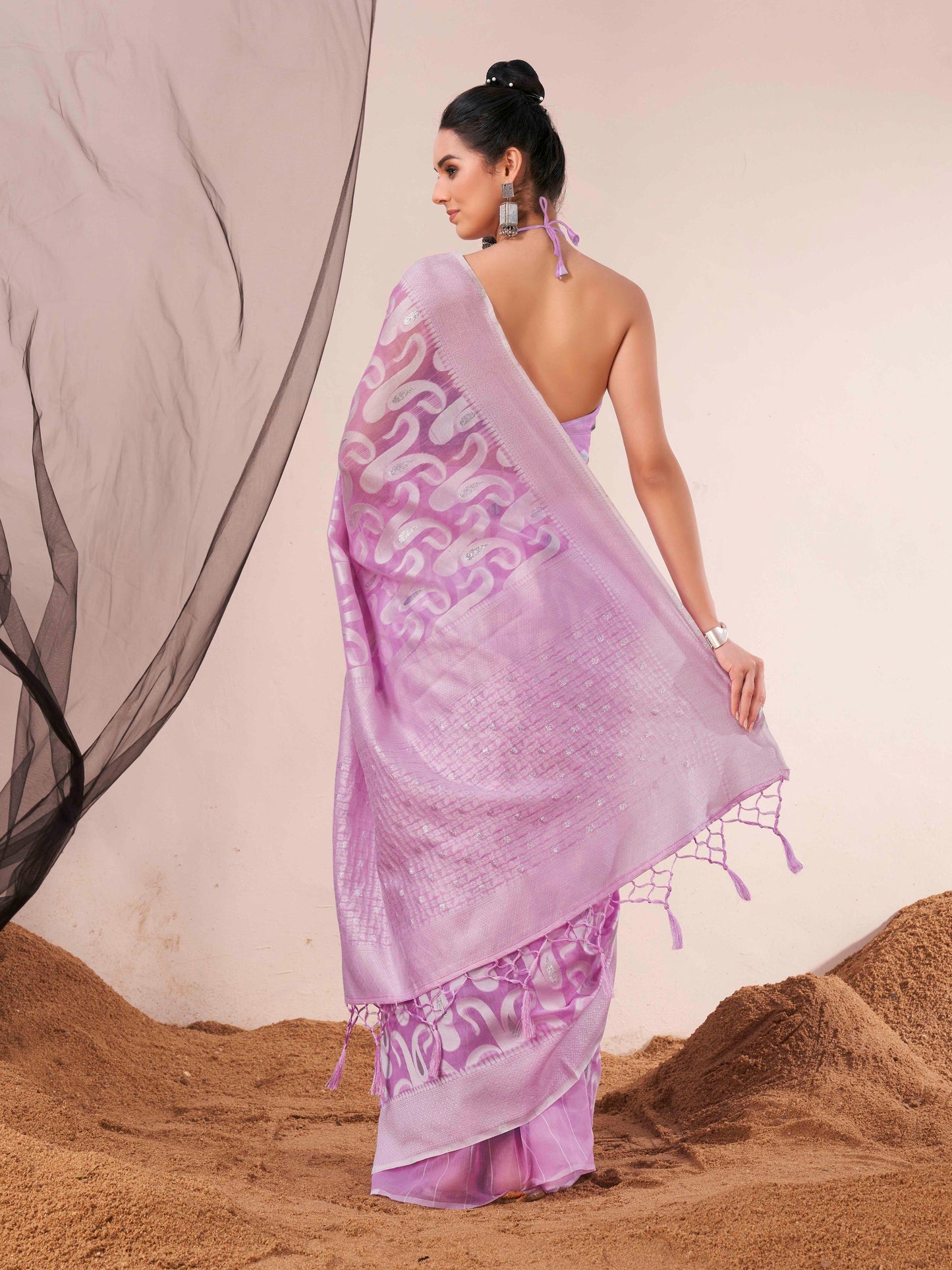Dhiyona TI Women's Ready To Wear Lavender Woven Saree with Unstitched Blouse