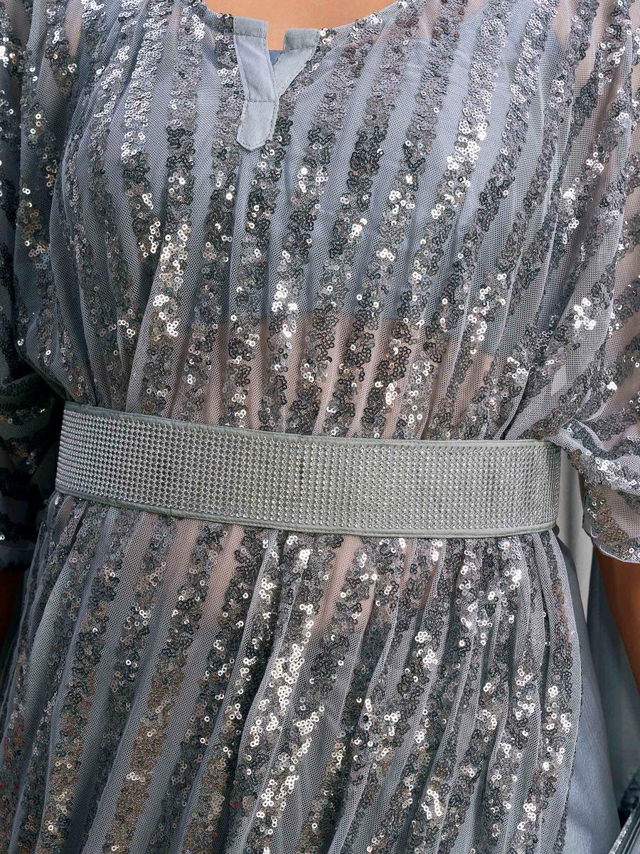 Dhiyona TI Women's Grey Colored Kaftan Designer Saree with Unstitched Blouse Embellished Belt