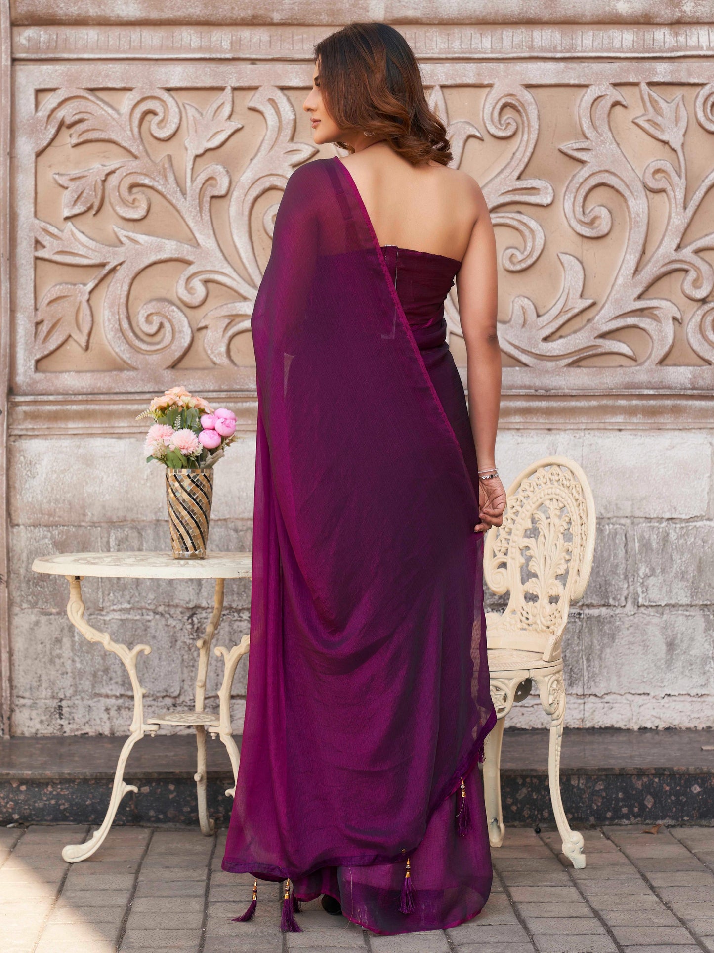Dhiyona TI Women's Two Tone Purple Solid Saree with Unstitched Blouse