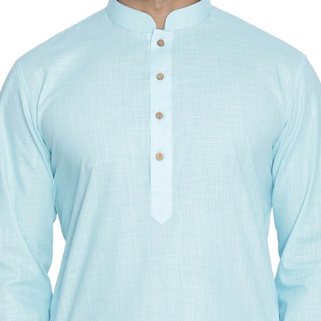 Men's Light Blue Cotton Linen Straight Kurta Pyjama Set